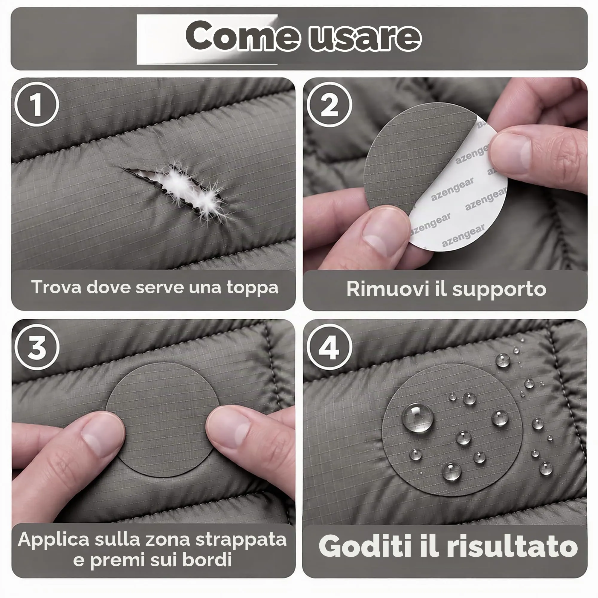aZengear Toppe di Riparazione Impermeabili per Piumino e Tenda, 11 Pezzi, Tortora - immagine 2