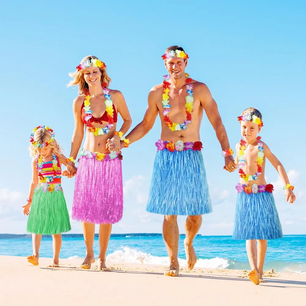 Aomig Set Gonna Hawaiana a Fiori con Fascia e Ghirlande, 5 Pezzi, 40/60 cm, Verde - immagine 7