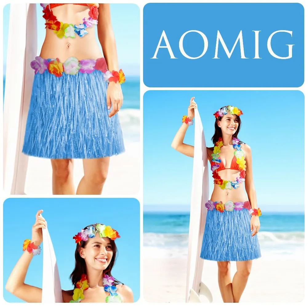 Aomig Set Gonna Hawaiana a Fiori con Fascia e Ghirlande, 5 Pezzi, 40/60 cm per Bambini e Adulti - immagine 4