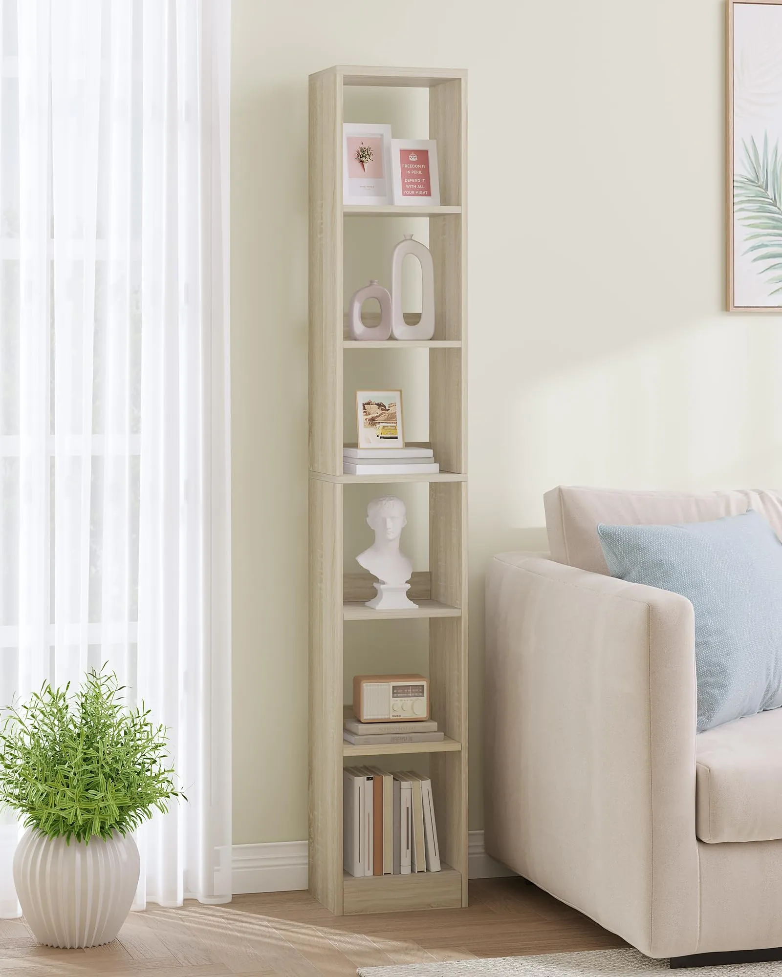 Hzuaneri Libreria a 6 Ripiani, 24 x 30 x 183 cm, Rovere - immagine 1