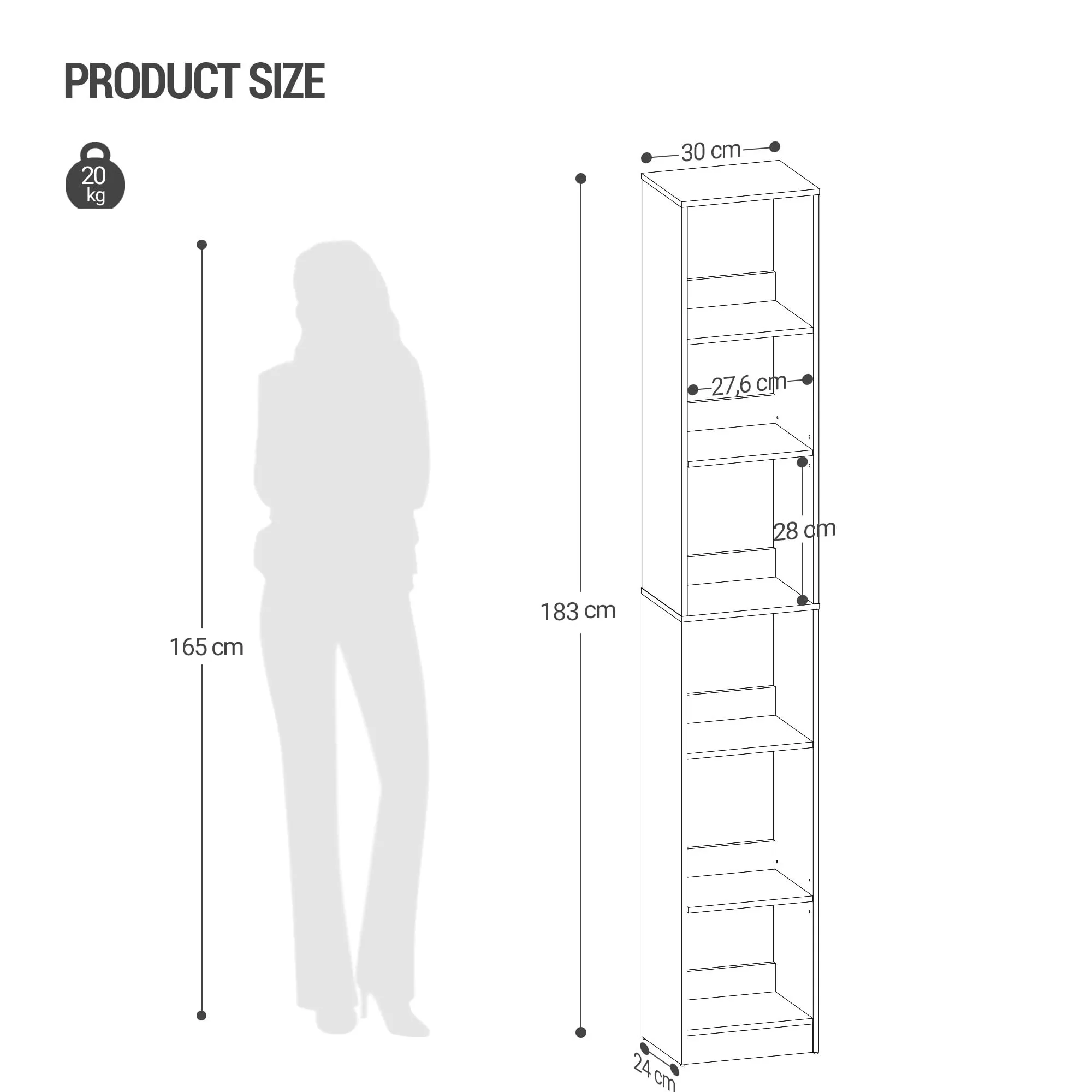 Hzuaneri Libreria a 6 Ripiani, 24 x 30 x 183 cm, Rovere - immagine 2