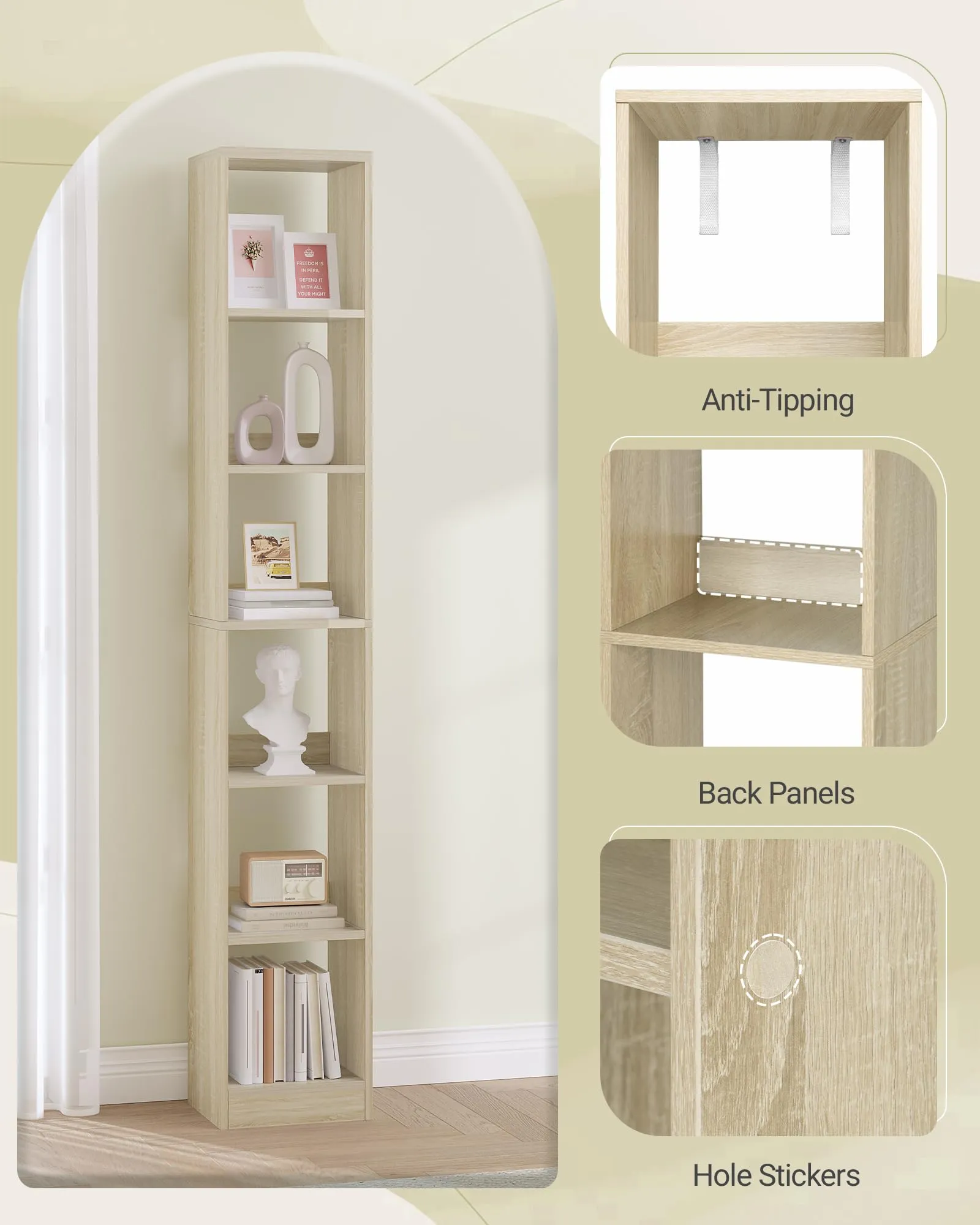Hzuaneri Libreria a 6 Ripiani, 24 x 30 x 183 cm, Rovere - immagine 6