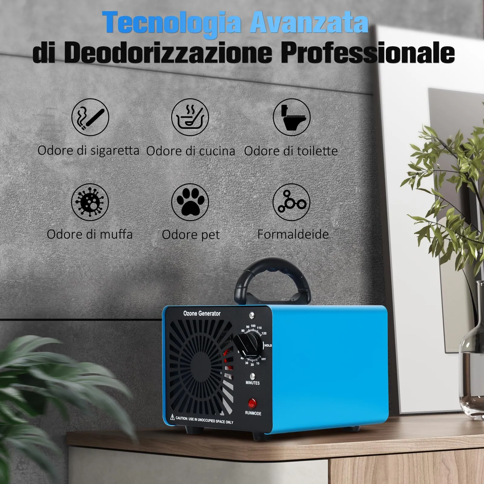 GMGXX Generatore di Ozono Professionale 75000mg/H OG-75, Ozonizzatore Purificatore d'Aria per Casa e Auto, Timer 120 Min, Blu - immagine 3
