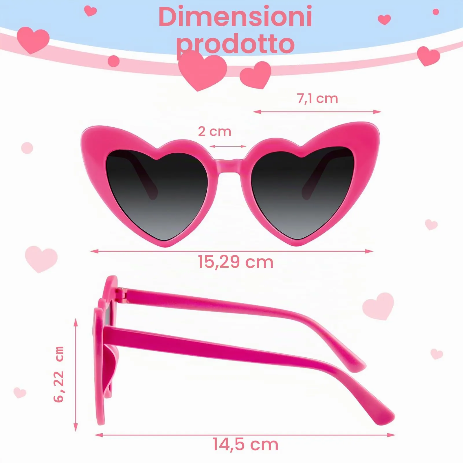 BOUBONI Occhiali da sole a forma di cuore vintage, Rosso rosato - immagine 2