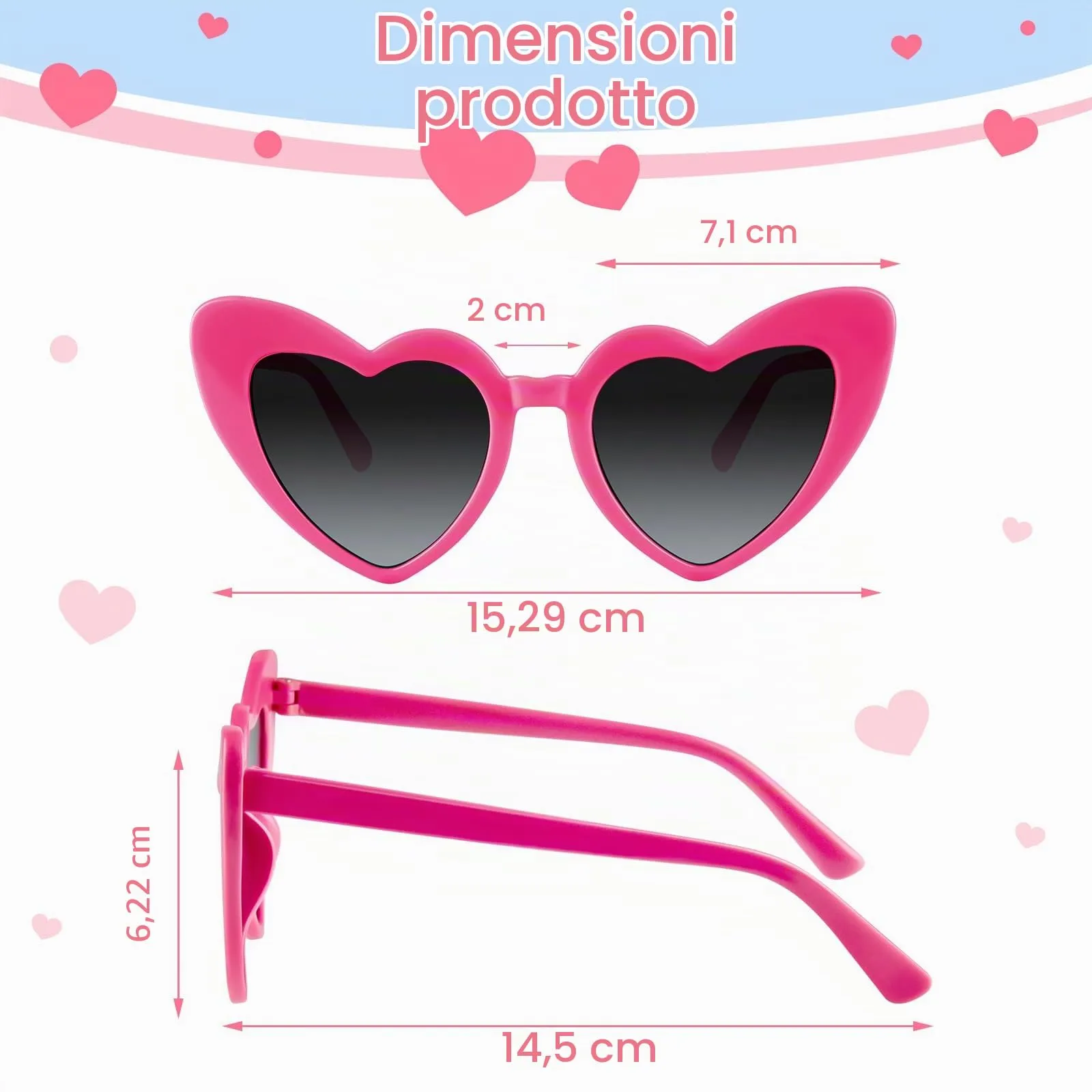 BOUBONI Occhiali da sole a forma di cuore vintage, Rosso - immagine 2