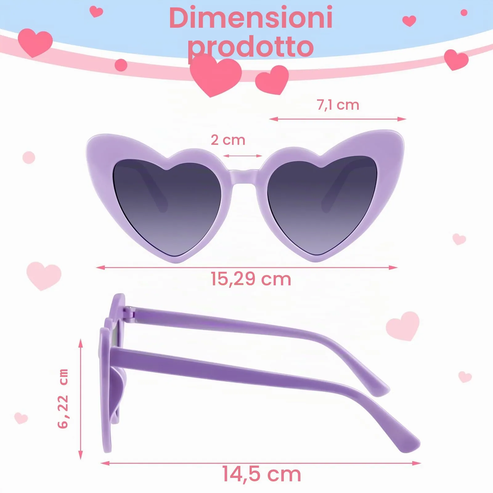 BOUBONI Occhiali da sole a forma di cuore vintage, Viola - immagine 2