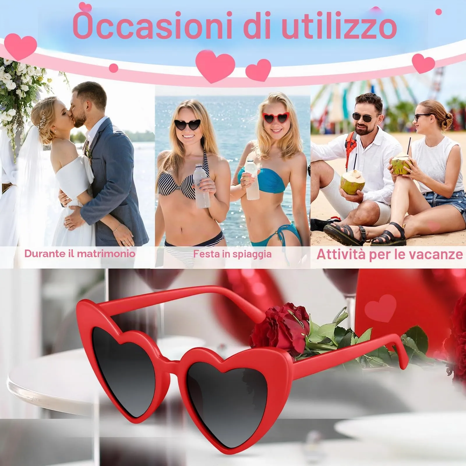 BOUBONI Occhiali da sole a forma di cuore vintage, Confezione da 6/12/24/48 pezzi - immagine 4