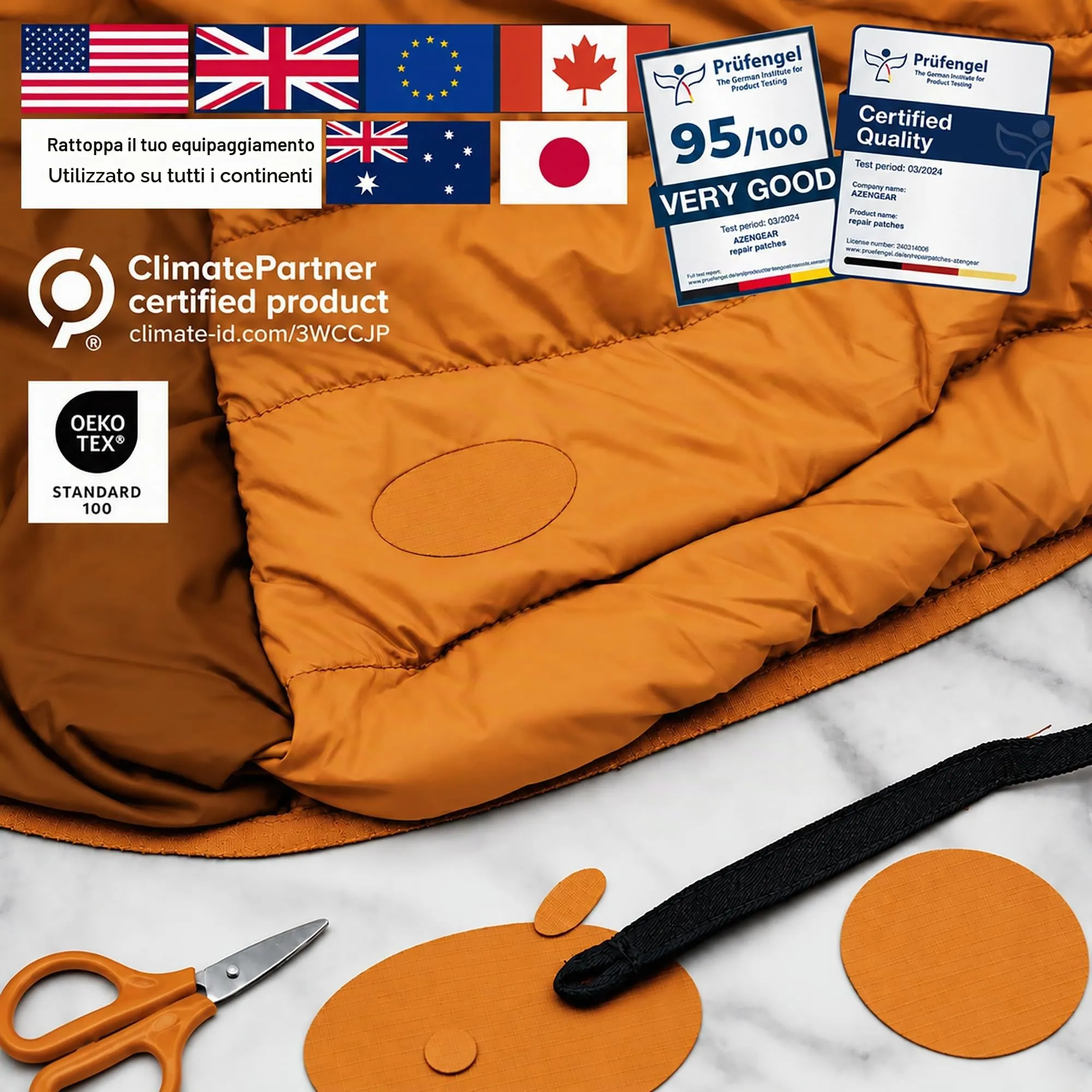 aZengear Toppe di Riparazione Impermeabili per Piumino e Tenda, 11 Pezzi, Arancio Oro - immagine 4