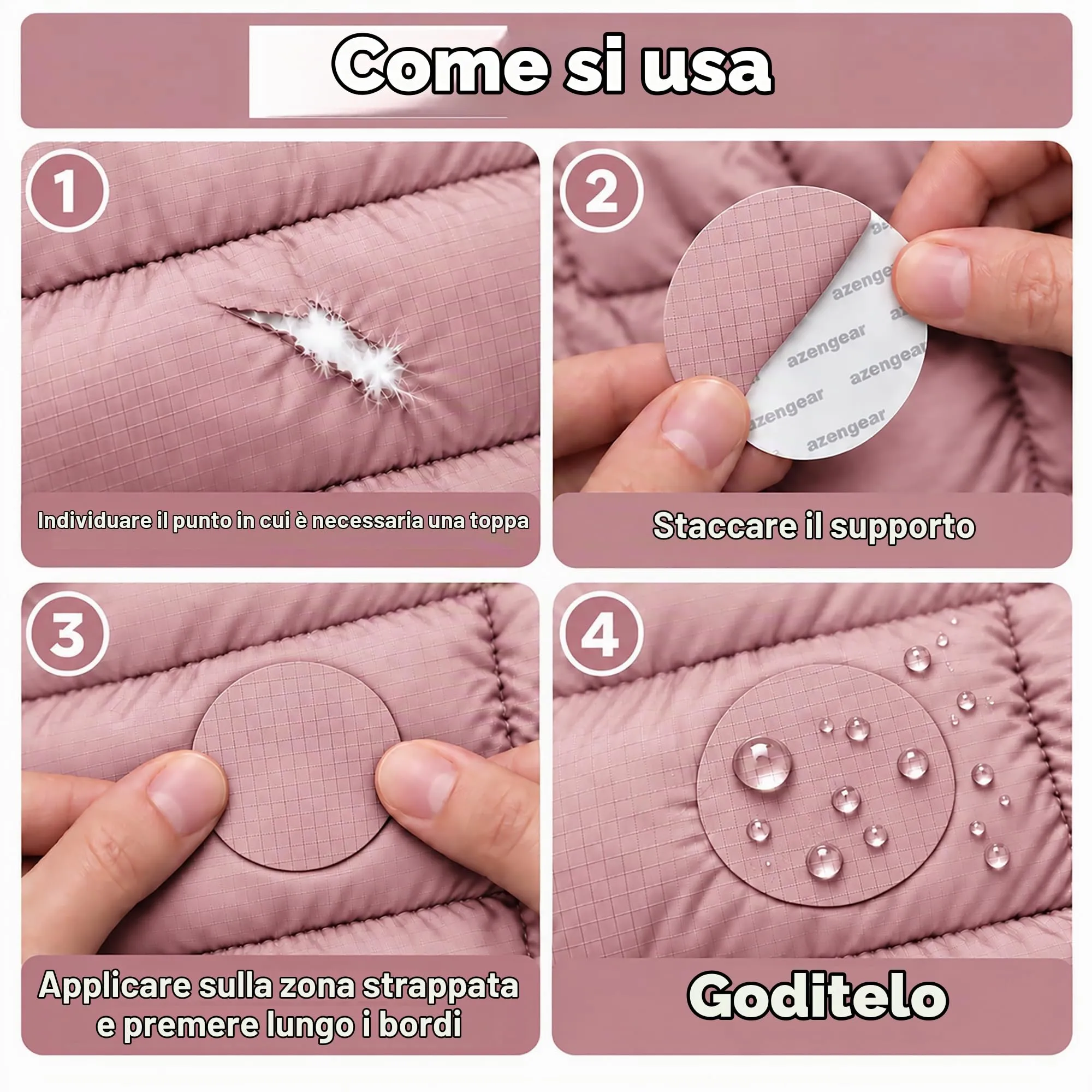 aZengear Toppe di Riparazione Impermeabili per Piumino e Tenda, 11 Pezzi, Rosa Antico - immagine 2