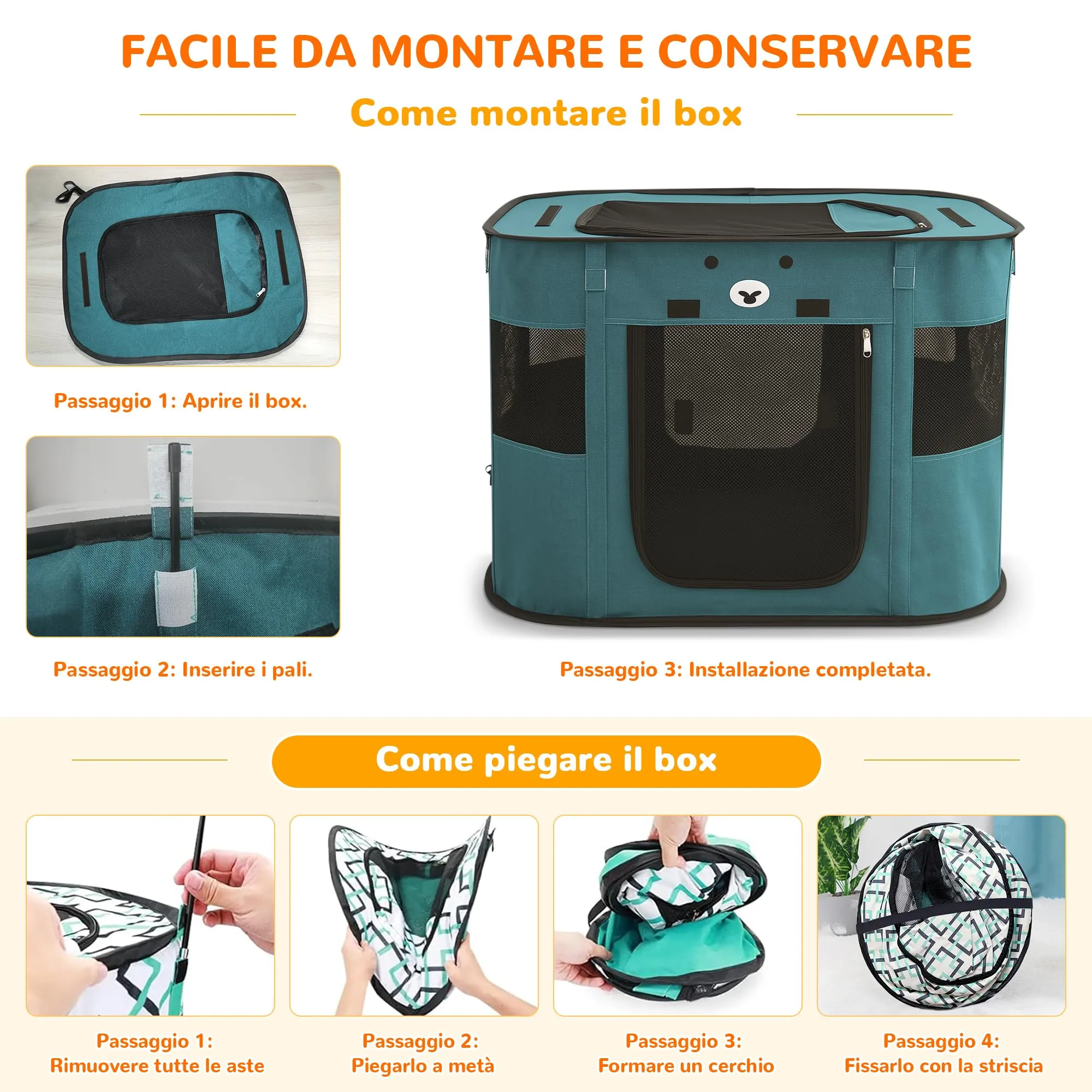 ALLSOPETS Recinto per Cani da Interno Pieghevole, Blu Reale, XL - immagine 5