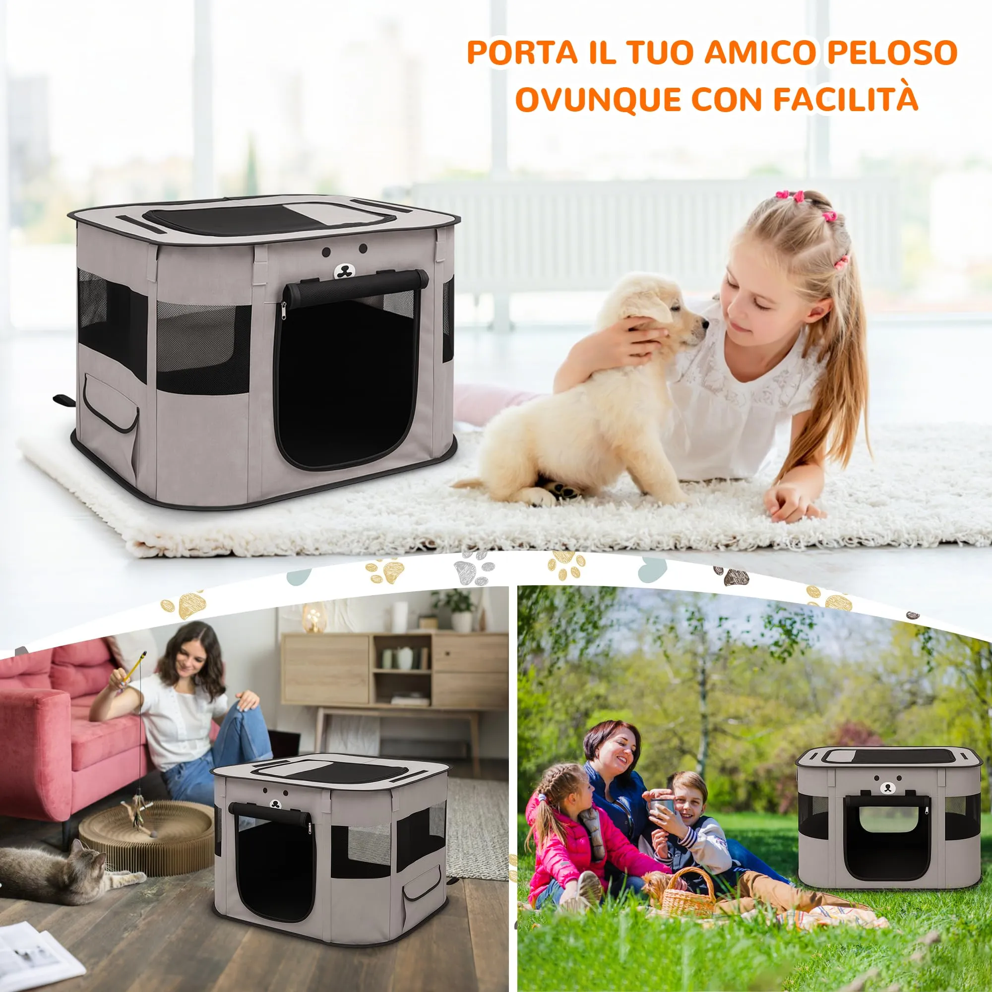 ALLSOPETS Recinto per Cani da Interno Pieghevole, Grigio Cenere, M - immagine 2