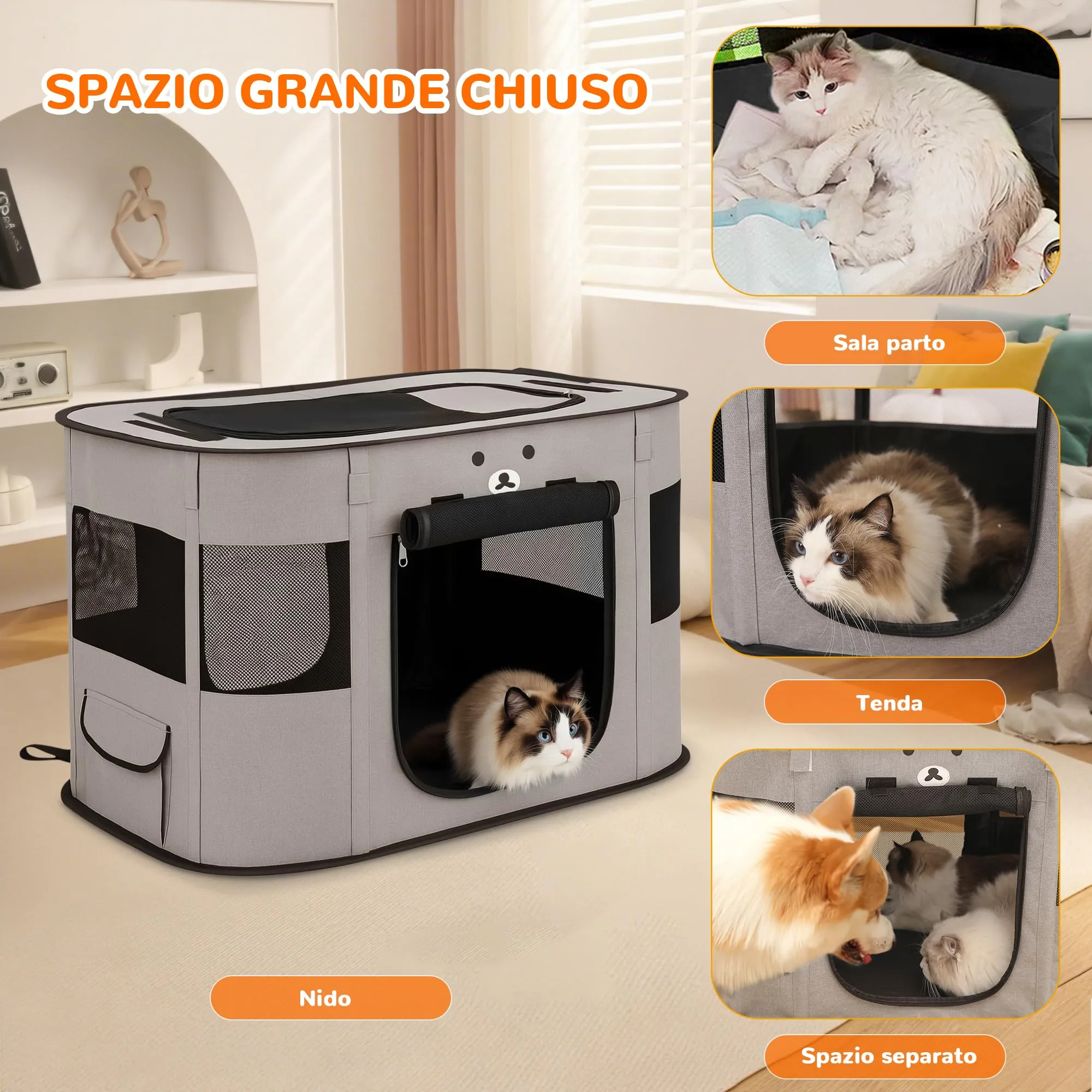 ALLSOPETS Recinto per Cani da Interno Pieghevole, Grigio Cenere, XXL - immagine 3