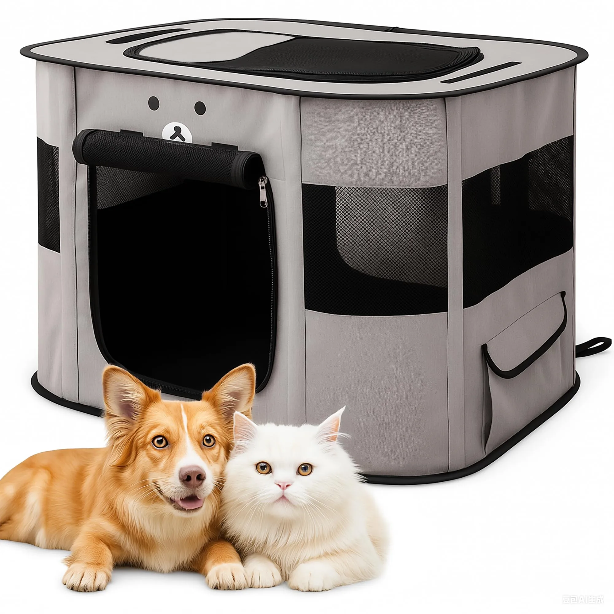 ALLSOPETS Recinto per Cani da Interno Pieghevole, Grigio Cenere, XL - immagine 1
