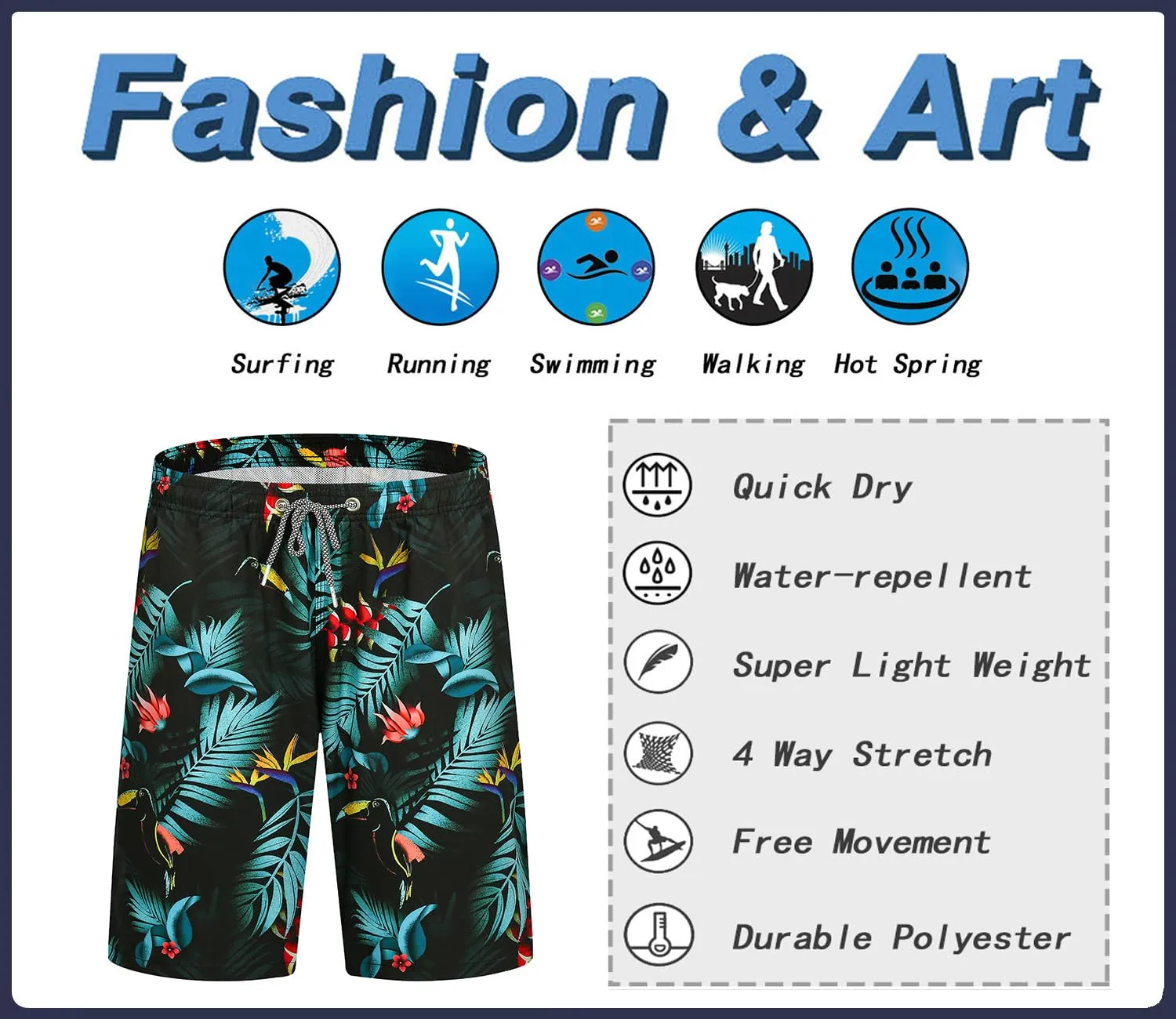 APTRO Pantaloncini da Bagno Uomo Stampa Hawaiana Foglia di Cocco Verde S206 5XL - immagine 8