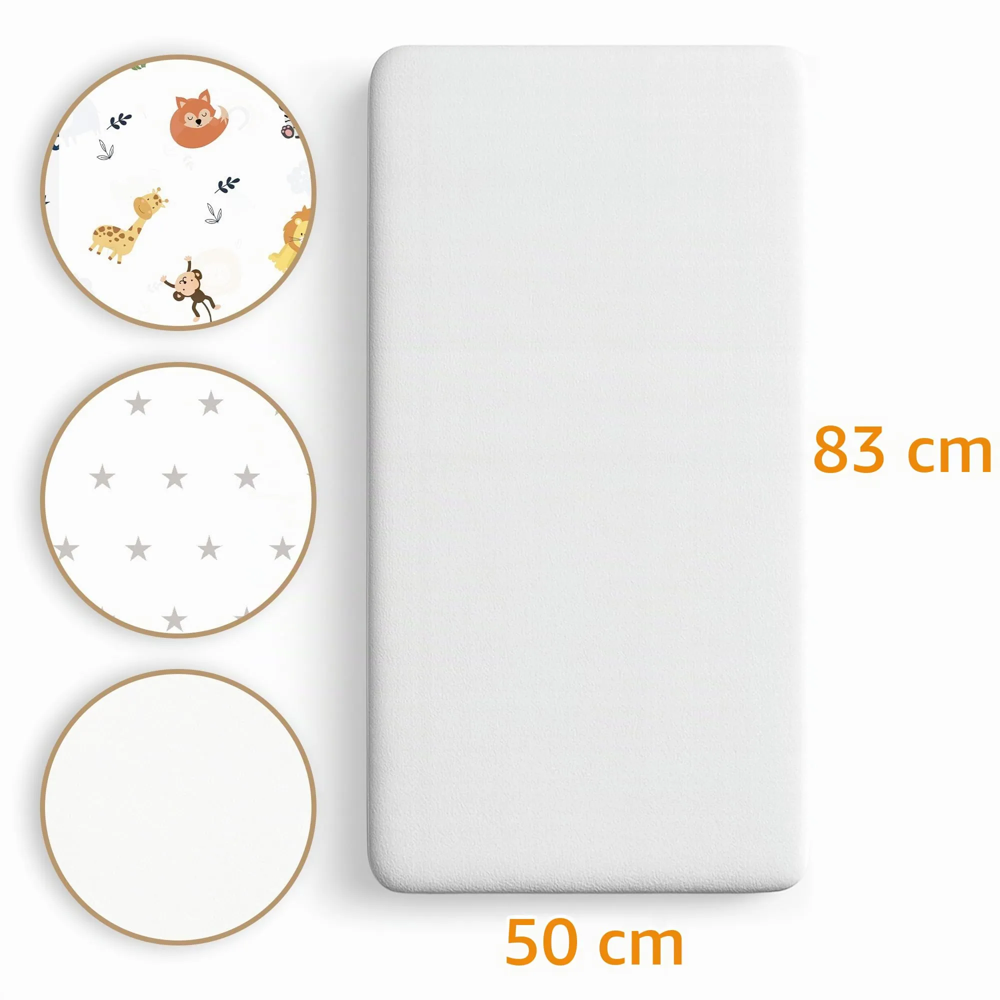 Totsy Baby Set di 3 Lenzuoli con Angoli per Culla e Carrozzina, 2 Coprimaterasso + 1 Impermeabile, 83 x 50 cm, Bianco da Safari - immagine 2