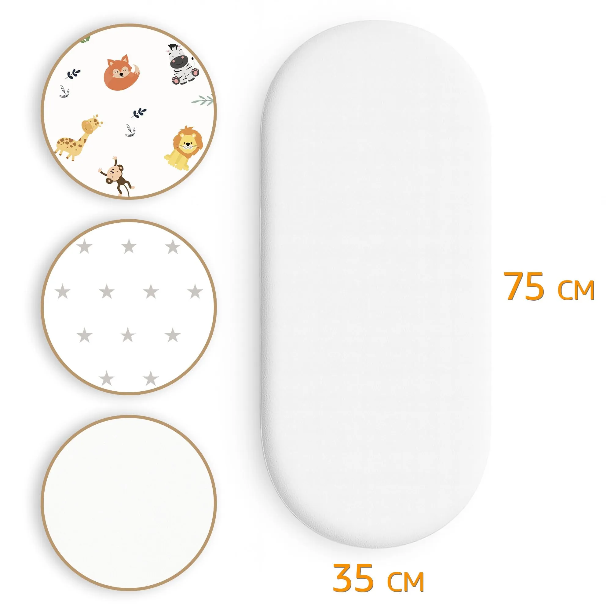 Totsy Baby Lenzuolo con angoli per carrozzina e culla, Set di 3 (2 coprimaterasso + 1 impermeabile), 75 x 35 cm, Bianco da Safari - immagine 2