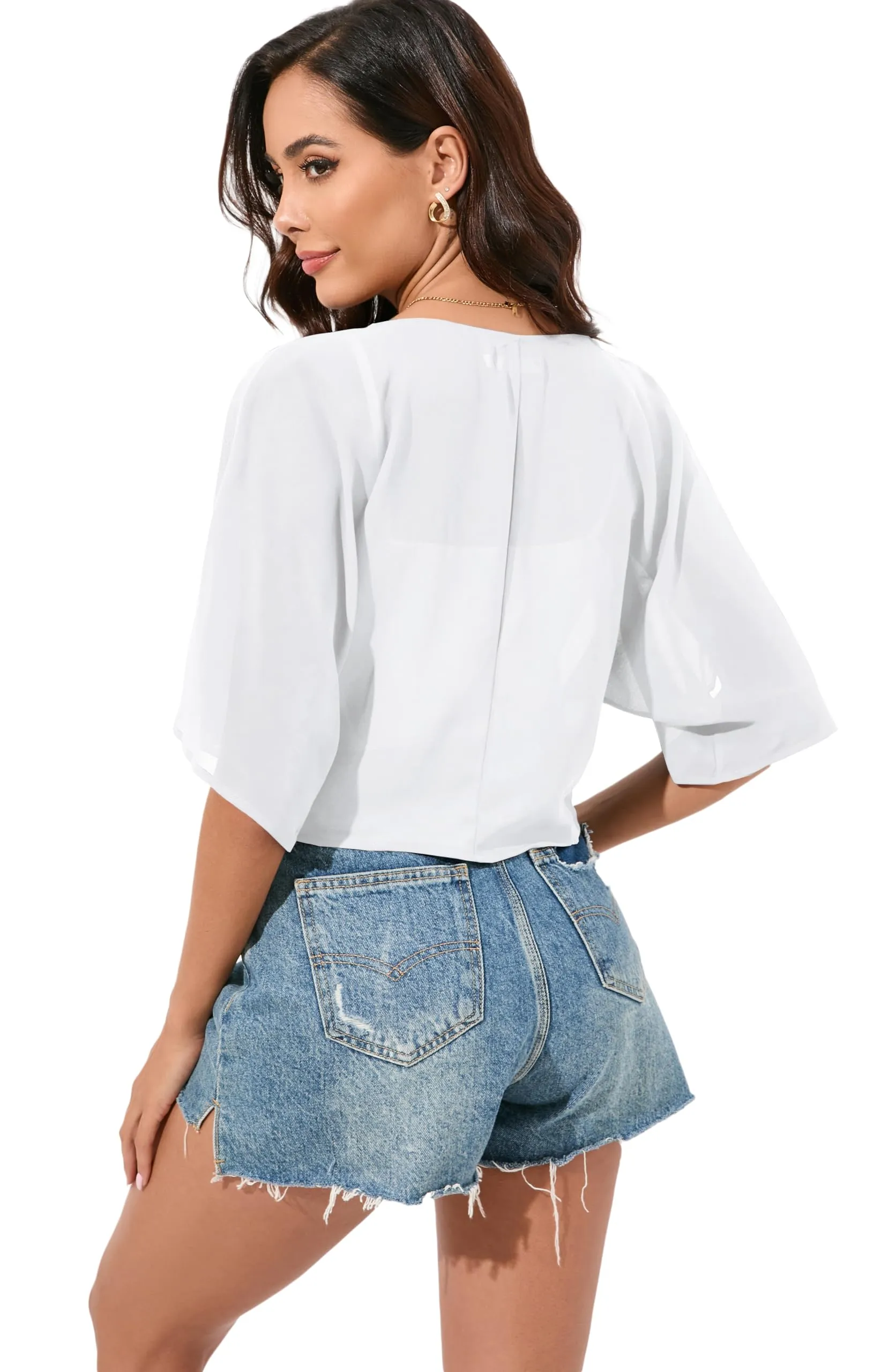 Dosieyeo Bolero Coprispalle da Donna in Chiffon, Bianco, Medium - immagine 4