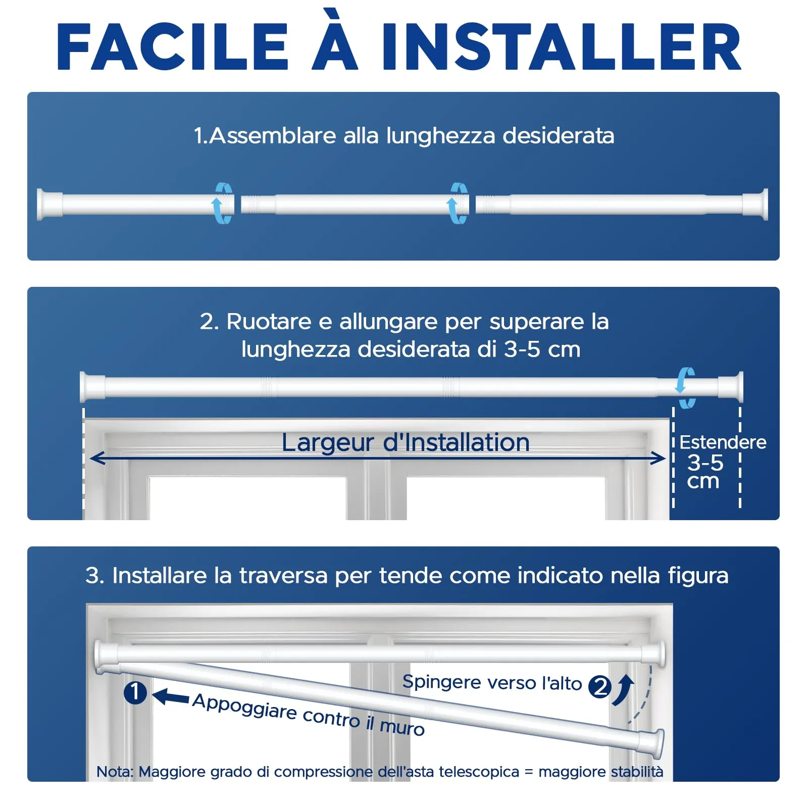 BSYXLSX Bastone Tenda a Pressione Bianco, 71-125 cm, Ø 25 mm - immagine 7
