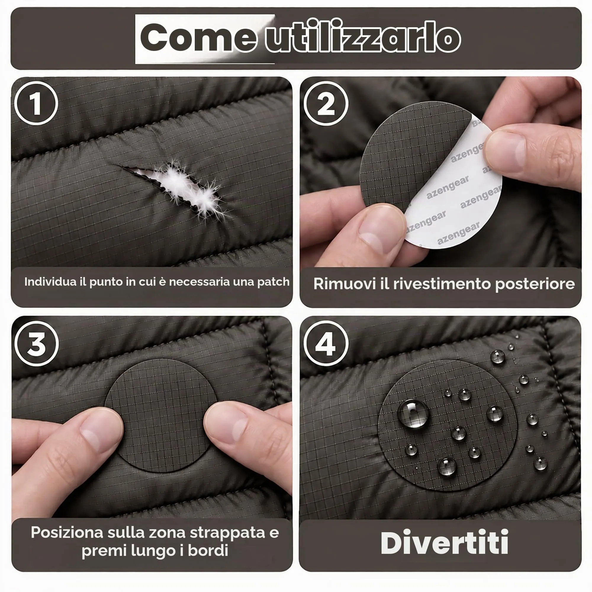 aZengear Toppe di Riparazione Impermeabili per Piumino, 11 Pezzi, Marrone Antracite - immagine 2