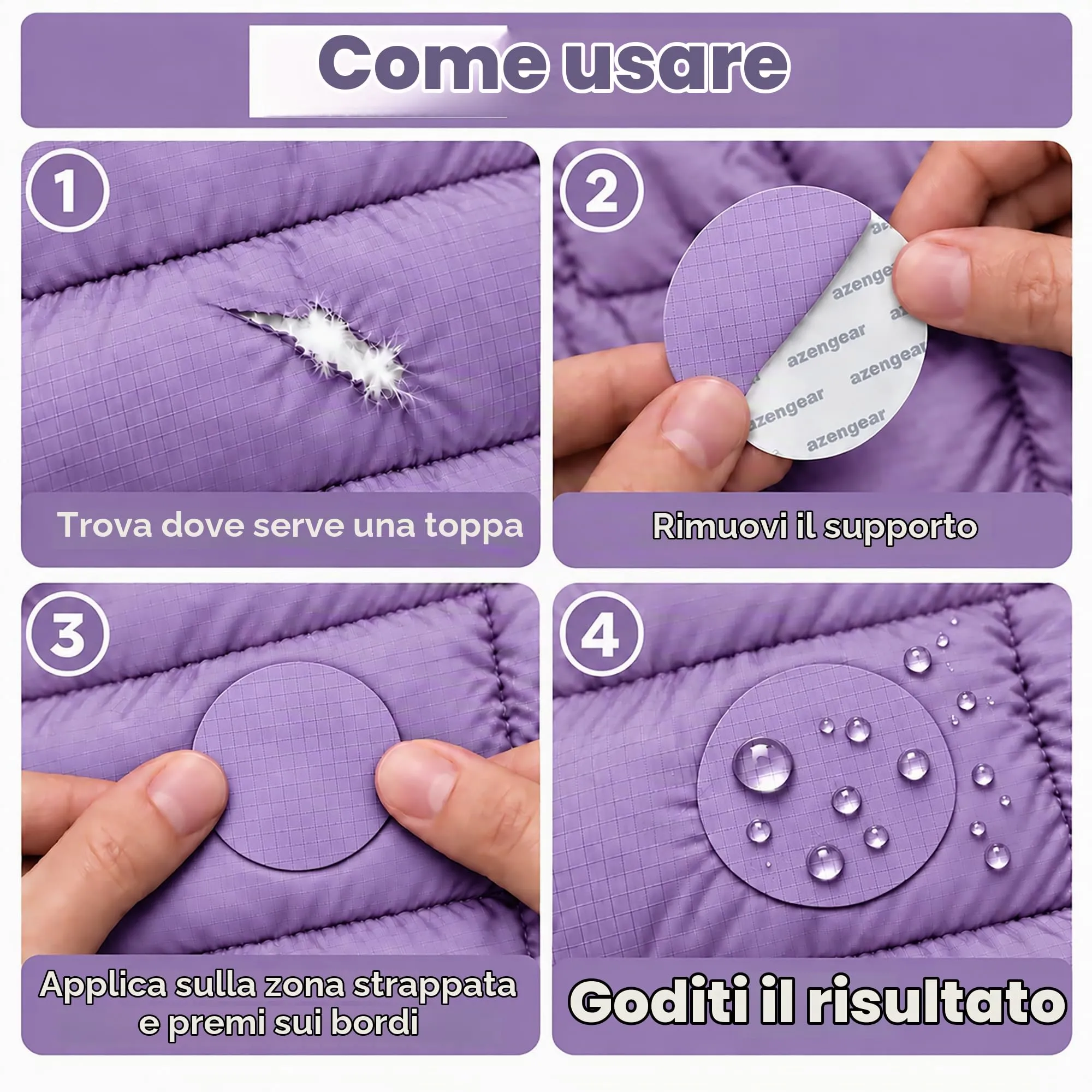 aZengear Toppe di Riparazione Impermeabili per Piumino e Tenda, 11 Pezzi, Lilla - immagine 2