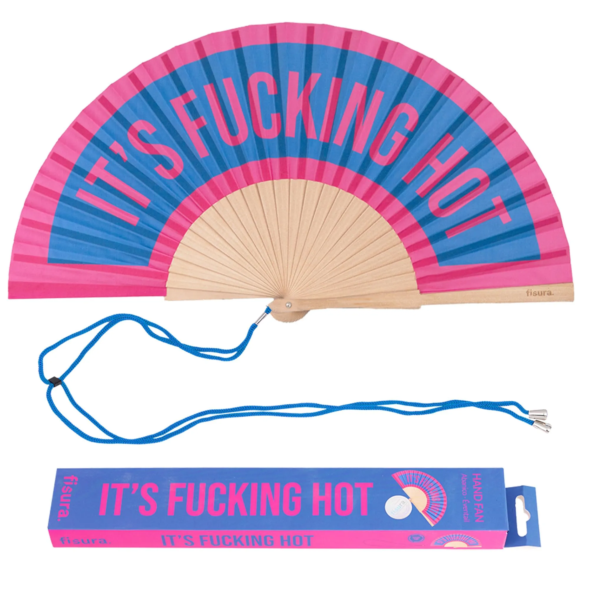 Fisura Ventaglio in legno "f*cking hot" Blu e Rosa, 42,5 x 23 cm - immagine 1