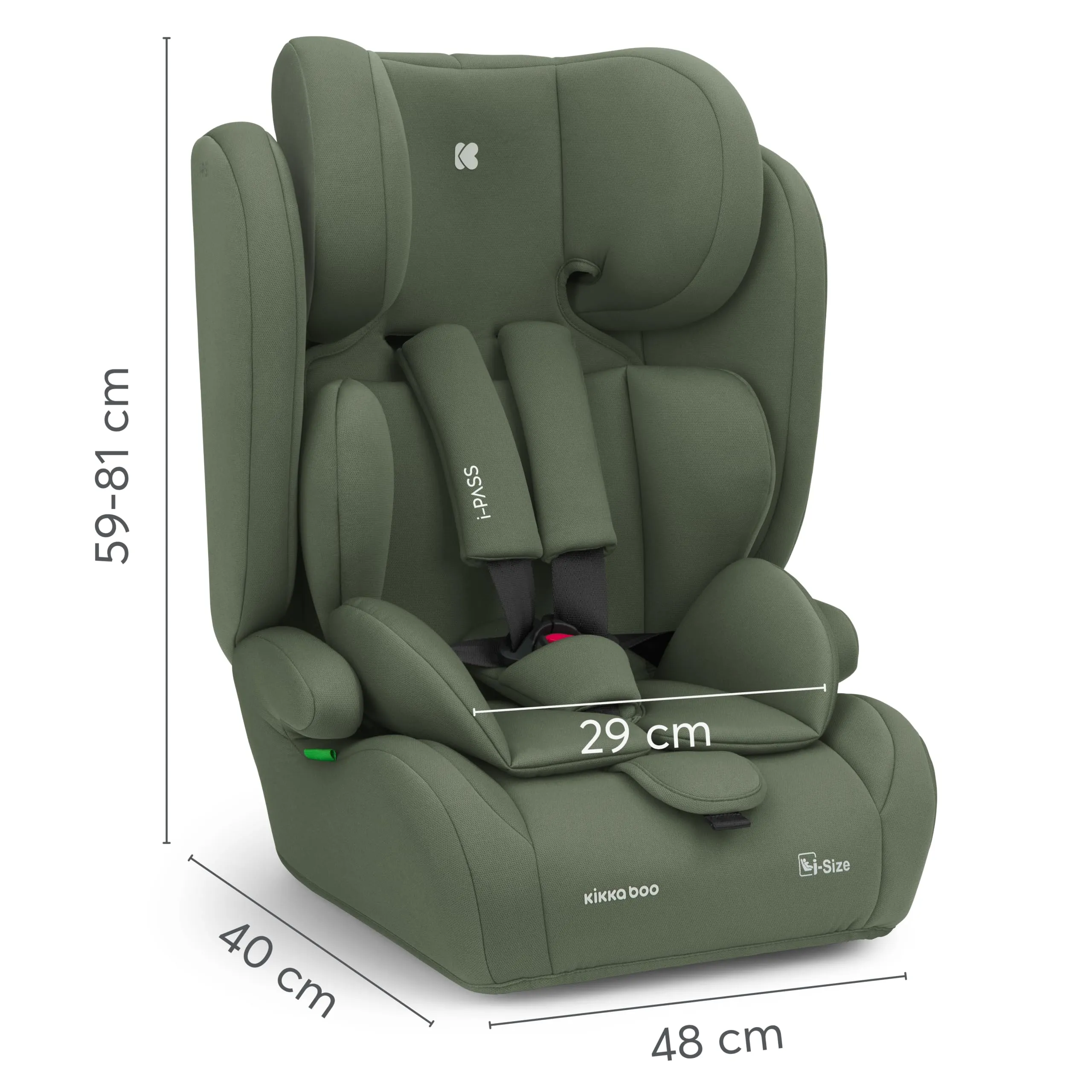 KikkaBoo i-PASS Seggiolino Auto Gruppo 1/2/3 i-Size 76-150 cm, Verde militare - immagine 11