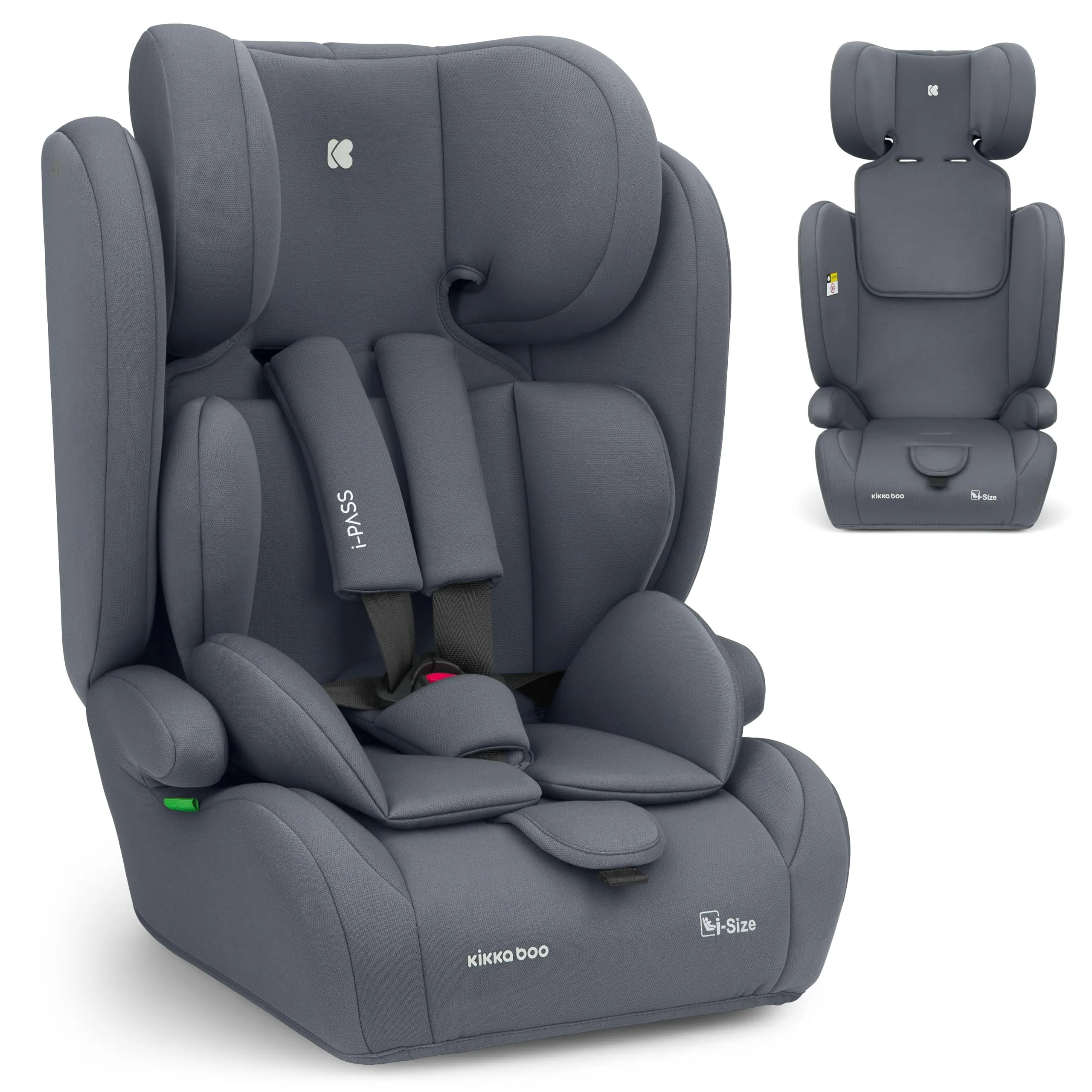 KikkaBoo i-PASS Seggiolino Auto Gruppo 1/2/3, i-Size 76-150 cm (9-36 kg), Grigio - immagine 1