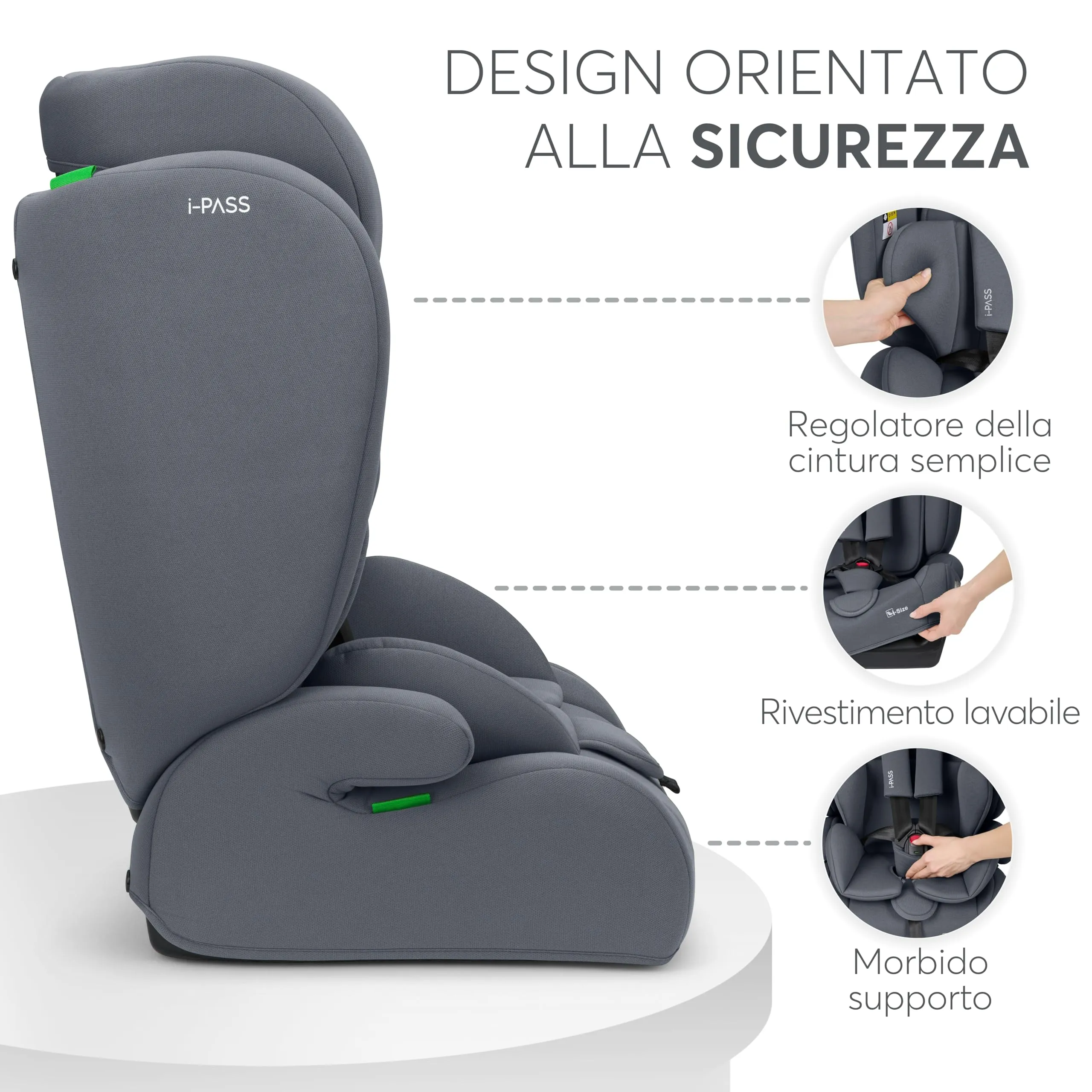 KikkaBoo i-PASS Seggiolino Auto Gruppo 1/2/3, i-Size 76-150 cm (9-36 kg), Grigio - immagine 5