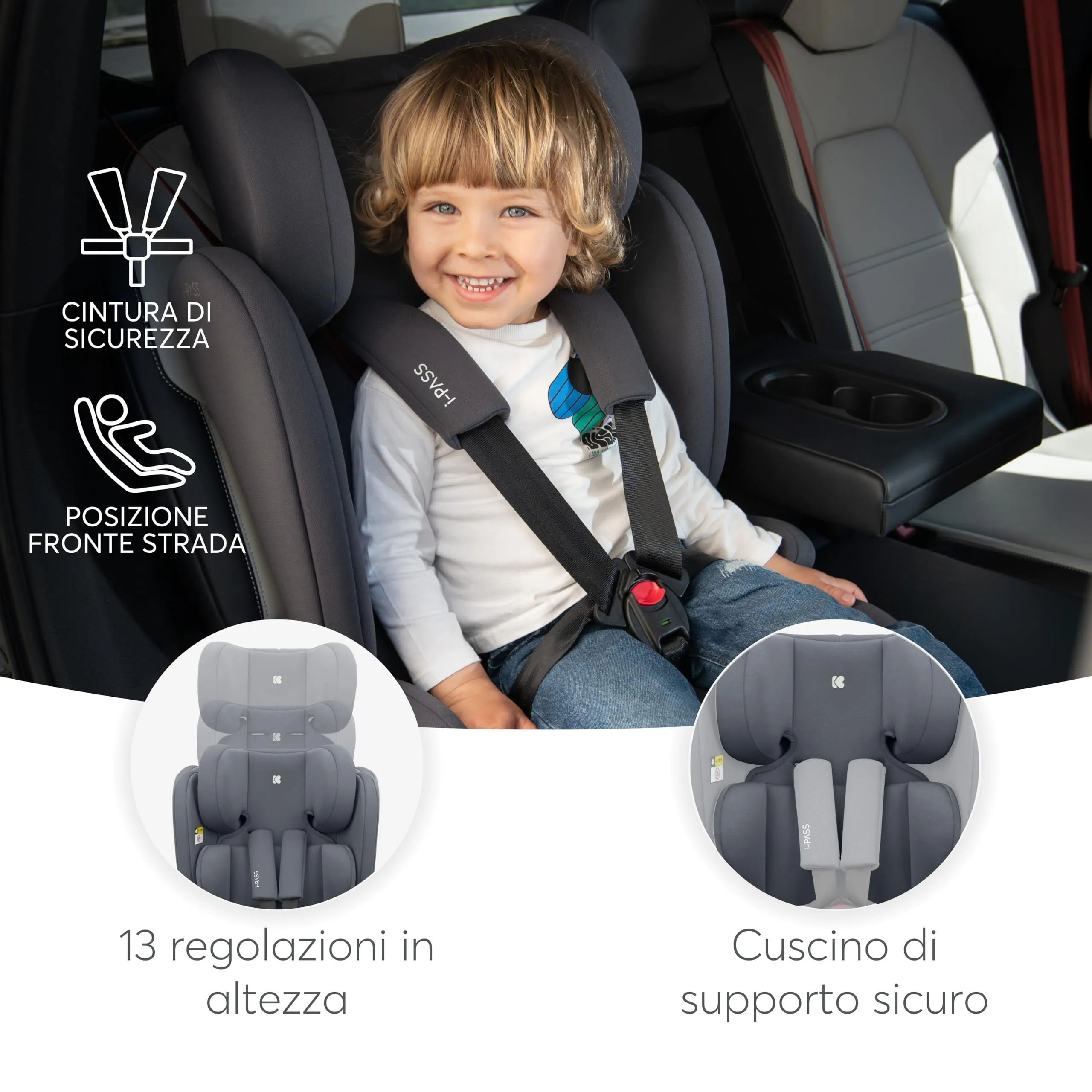 KikkaBoo i-PASS Seggiolino Auto Gruppo 1/2/3, i-Size 76-150 cm (9-36 kg), Grigio - immagine 6