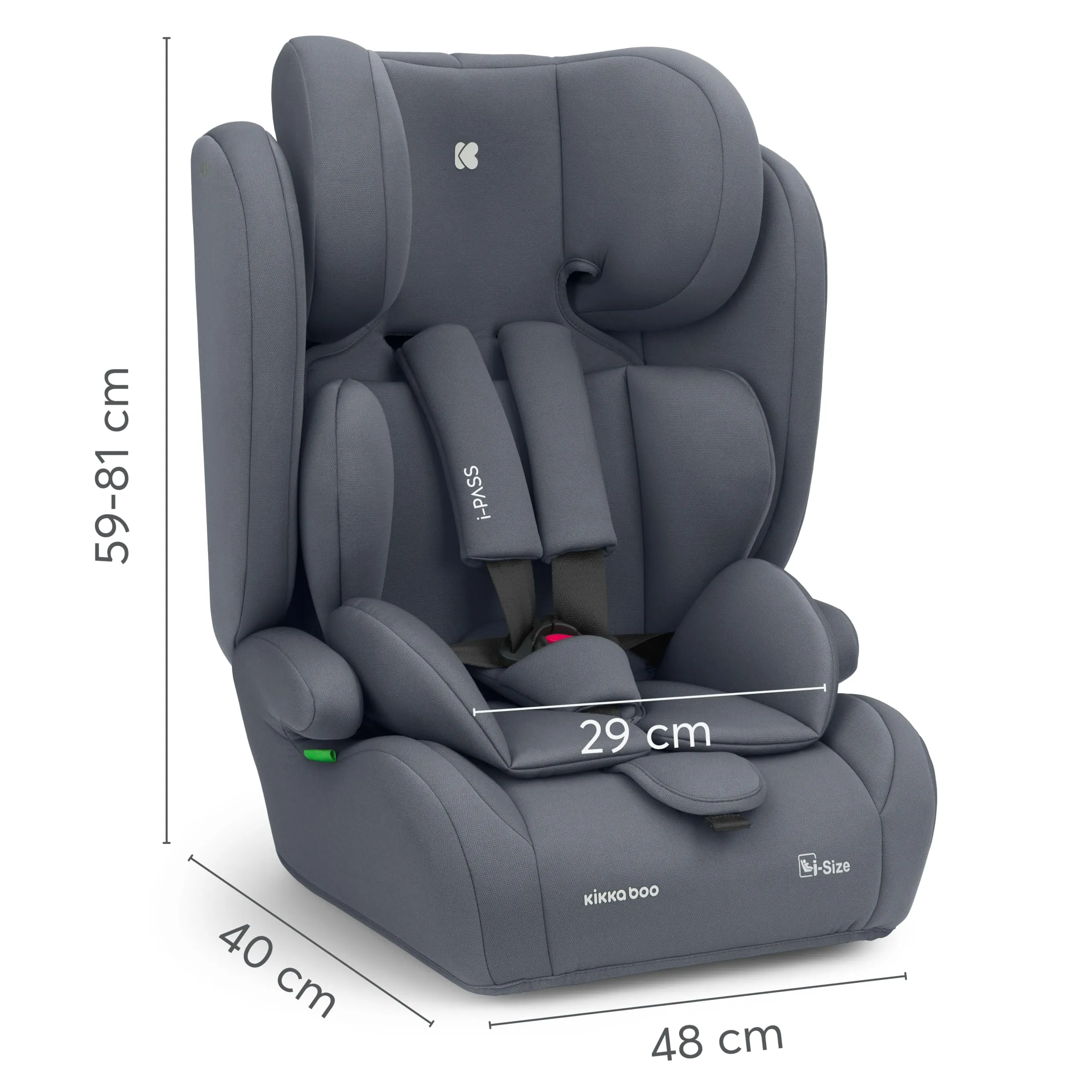 KikkaBoo i-PASS Seggiolino Auto Gruppo 1/2/3, i-Size 76-150 cm (9-36 kg), Grigio - immagine 11