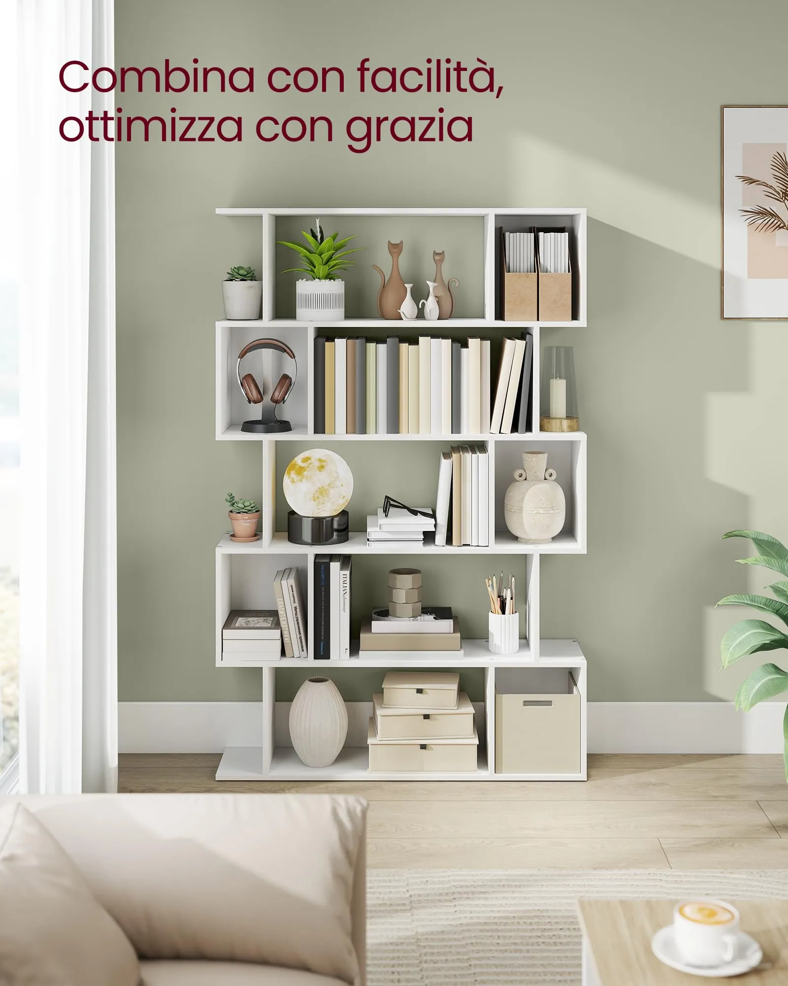 VASAGLE CUSTOS Libreria a 5 Ripiani, 24 x 90 x 159 cm, Bianco Nuvola LBC416W01 - immagine 3
