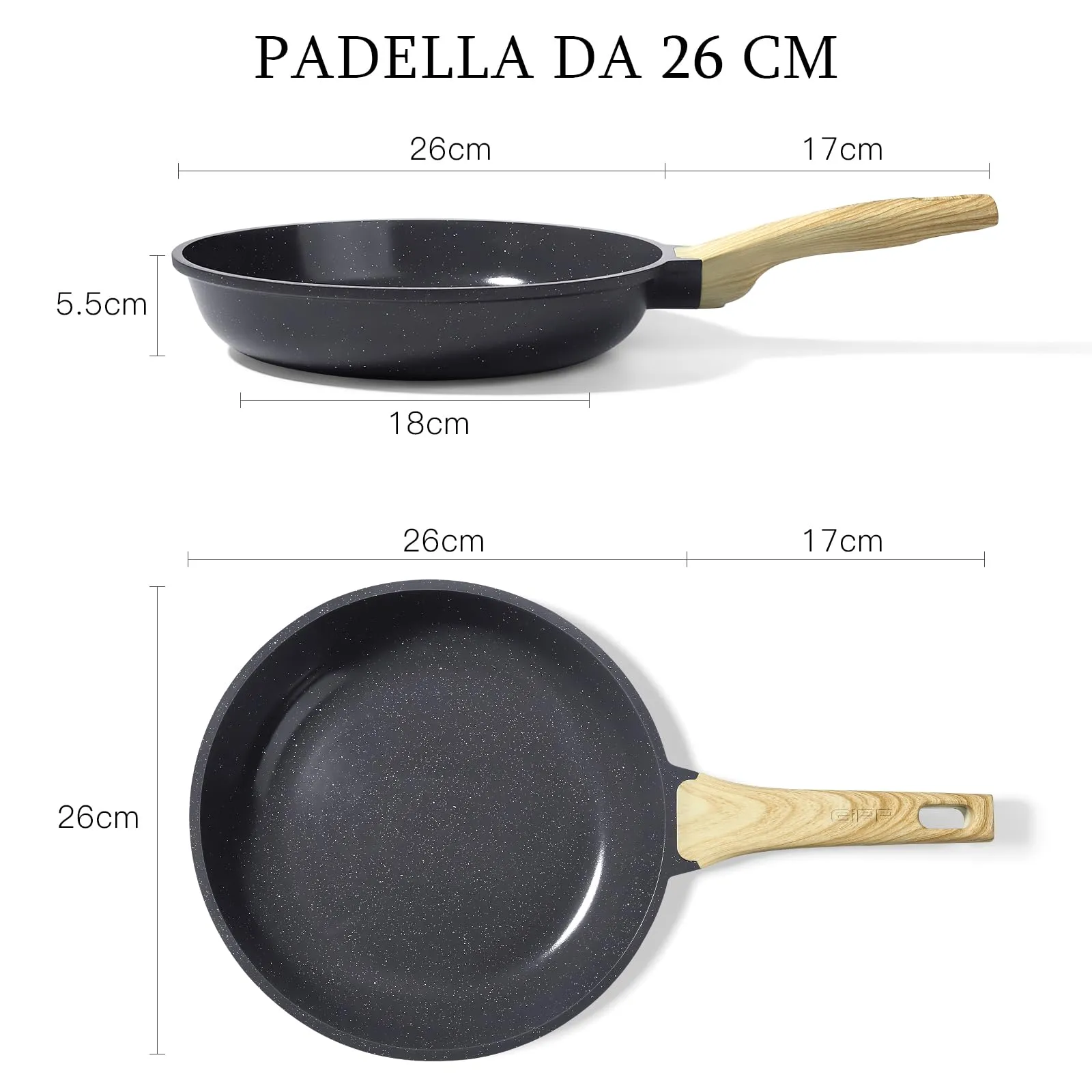 GiPP Padella Antiaderente per Induzione, 26 cm, Nero - immagine 2