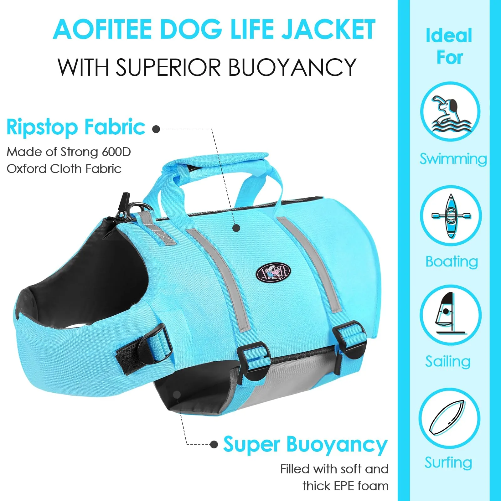 AOFITEE Giubbotto Salvagente per Cani, Blu, XXL - immagine 6
