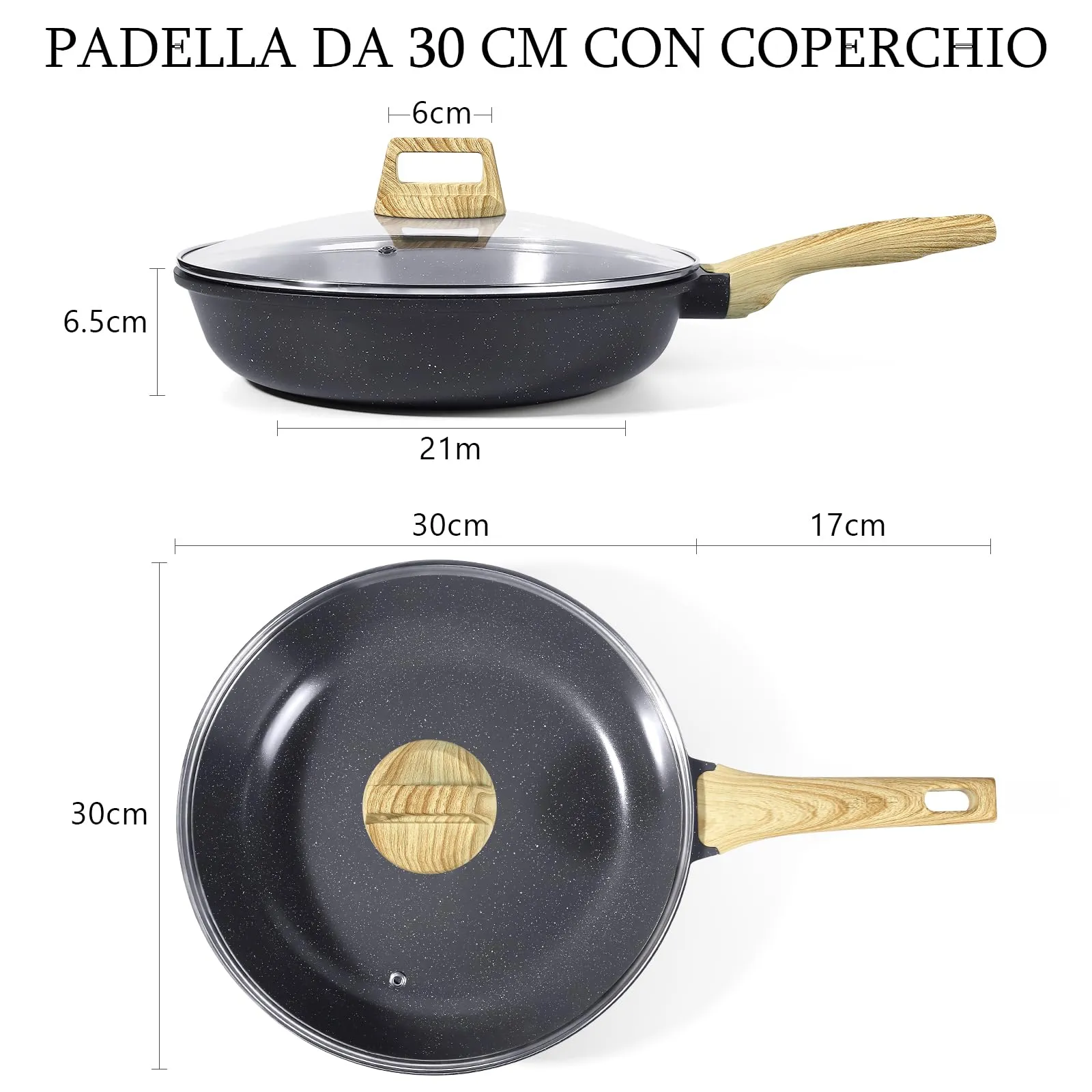 GiPP Padella Antiaderente Compatibile con Induzione, 30 cm con Coperchio - immagine 2