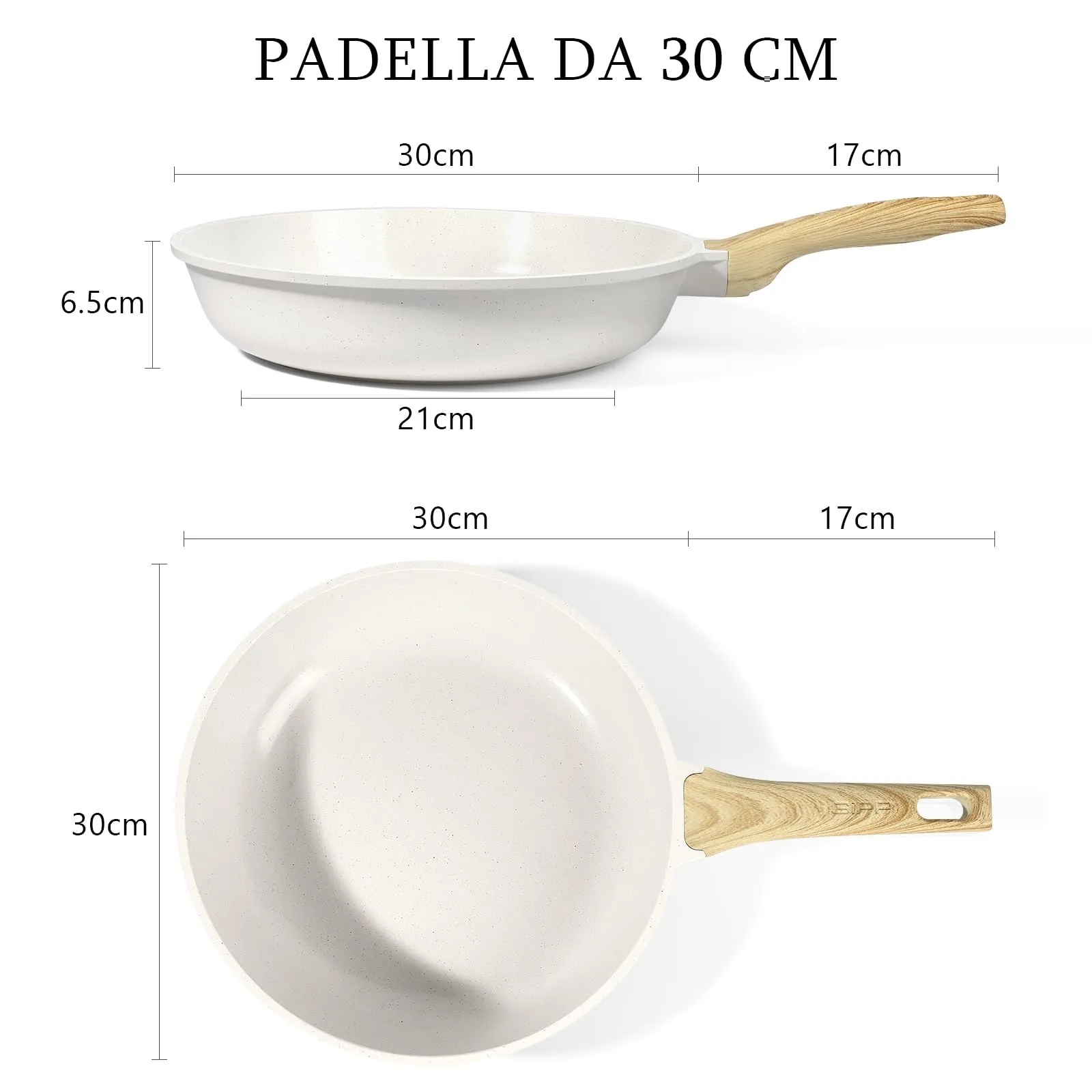 GiPP Padella Antiaderente Compatibile con Induzione, 30cm, Bianco - immagine 2