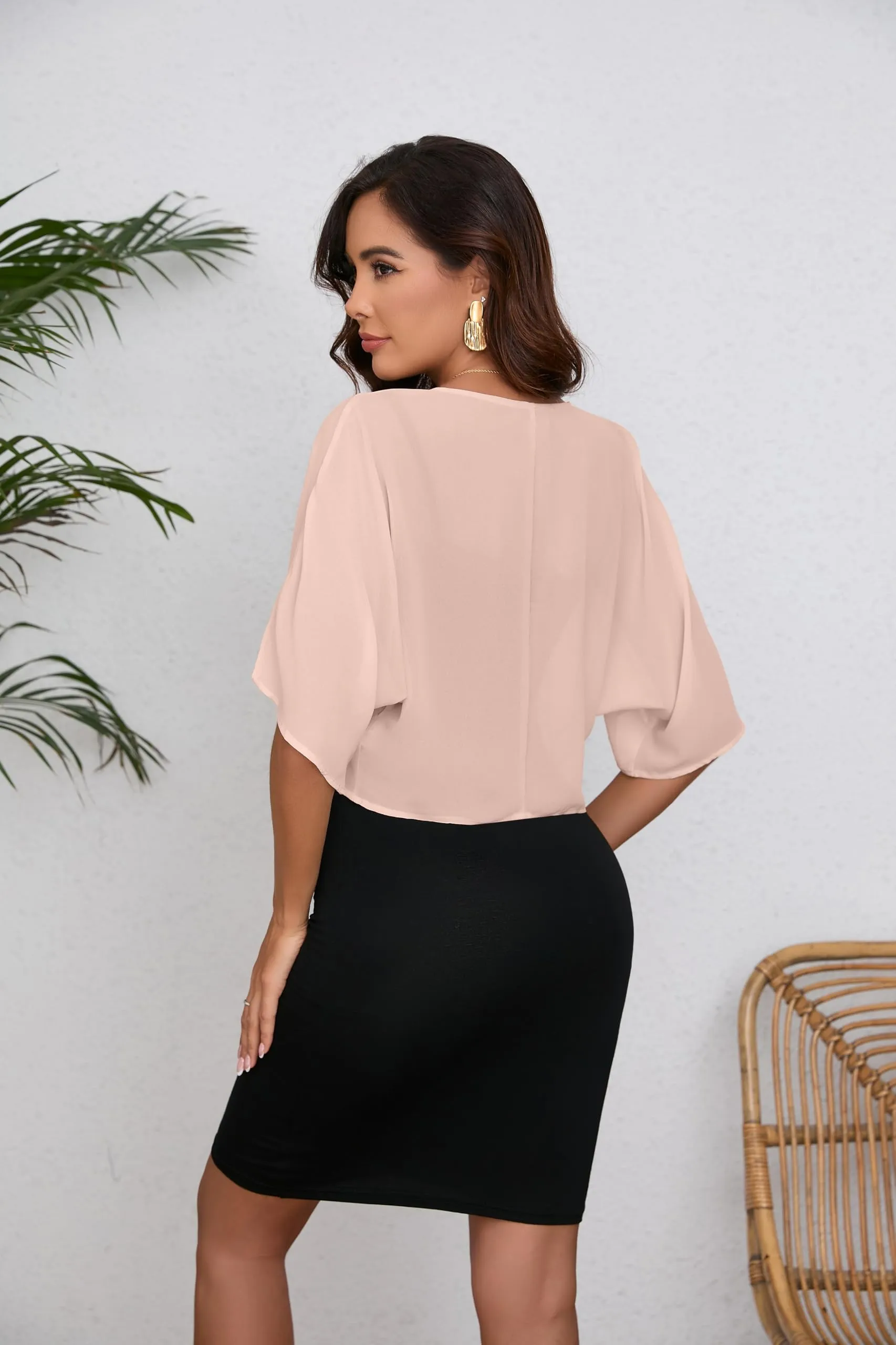 Dosieyeo Cardigan Corto in Chiffon da Donna, Manica 3/4, Rosa, L - immagine 5