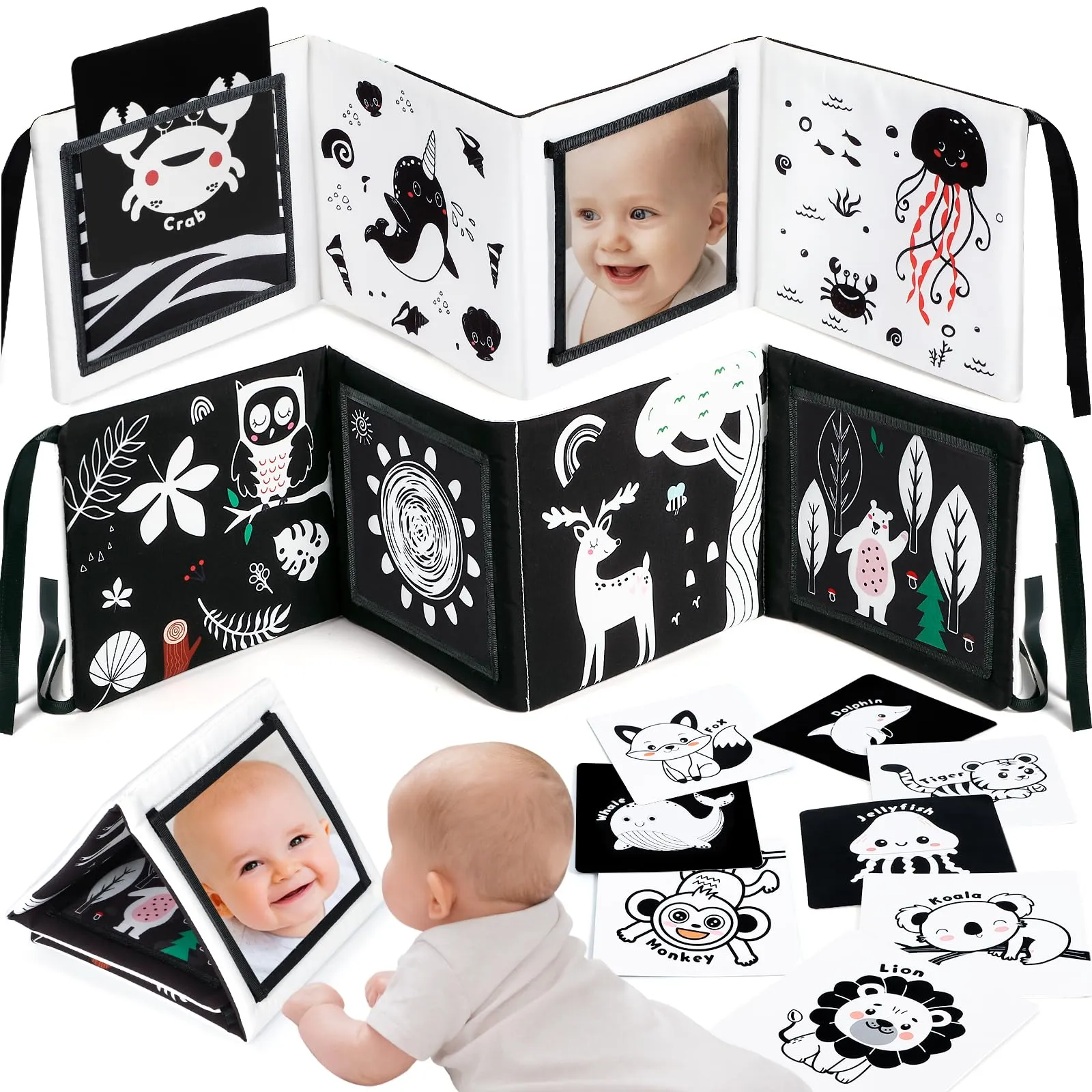 URMYWO Libro Sensoriale per Neonati Tummy Time, Bianco e Nero - immagine 1