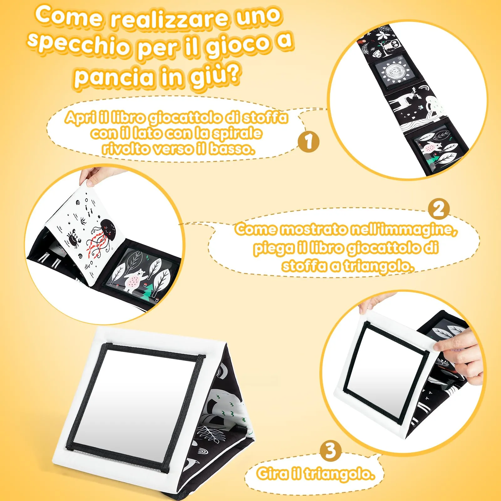 URMYWO Libro Sensoriale per Neonati Tummy Time, Bianco e Nero - immagine 4