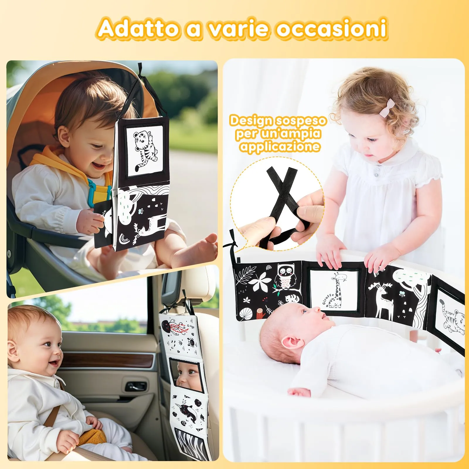 URMYWO Libro Sensoriale per Neonati Tummy Time, Bianco e Nero - immagine 6