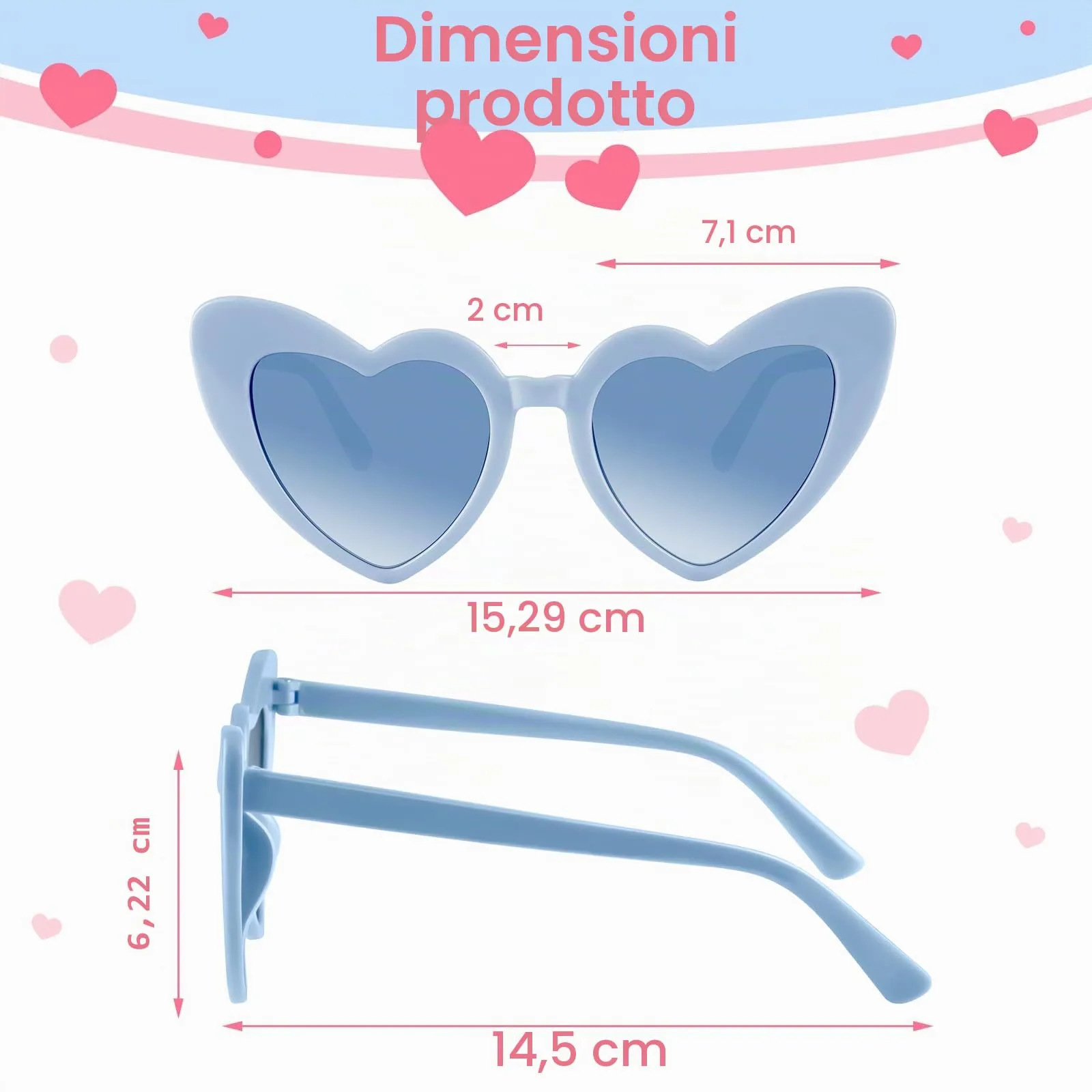 BOUBONI Occhiali da sole a forma di cuore vintage per donna, 12 pezzi, Blu Chiaro - immagine 2