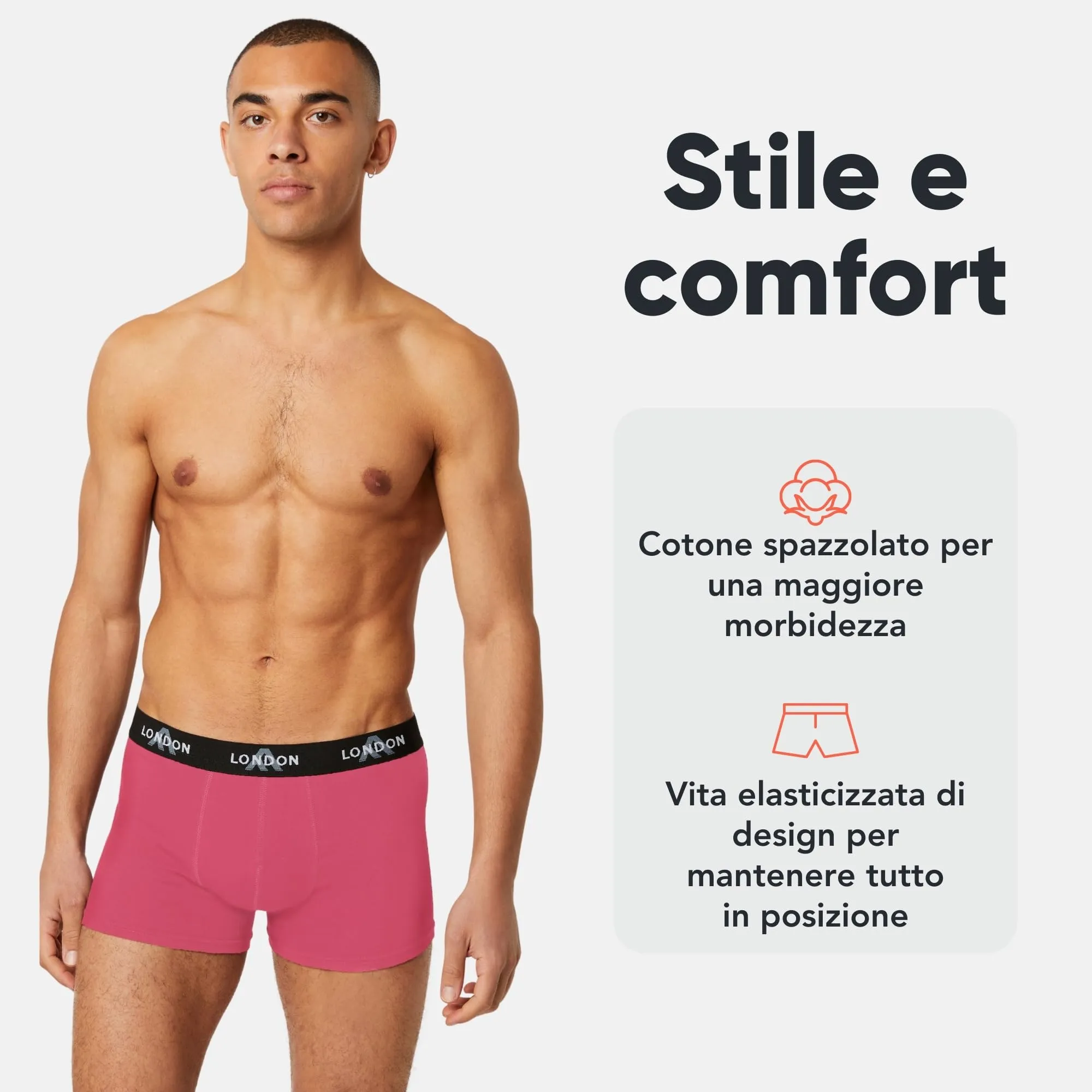 FM London Boxer Uomo in Cotone, Neon Colori Scuri Assortiti (4 Pezzi), S - immagine 2