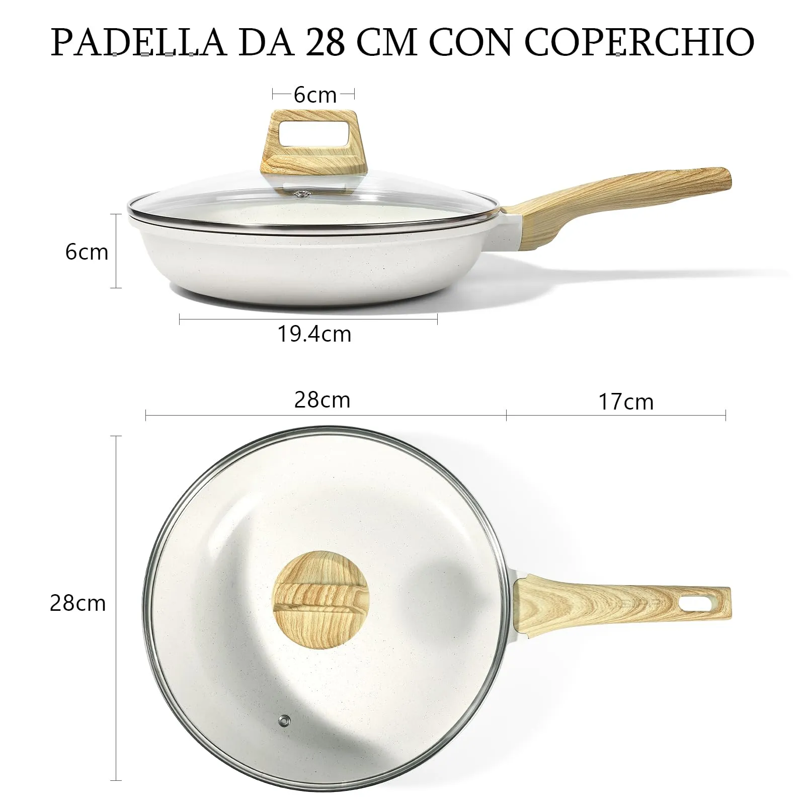 GiPP Padella Antiaderente con Coperchio, 28 cm, Bianco - immagine 2