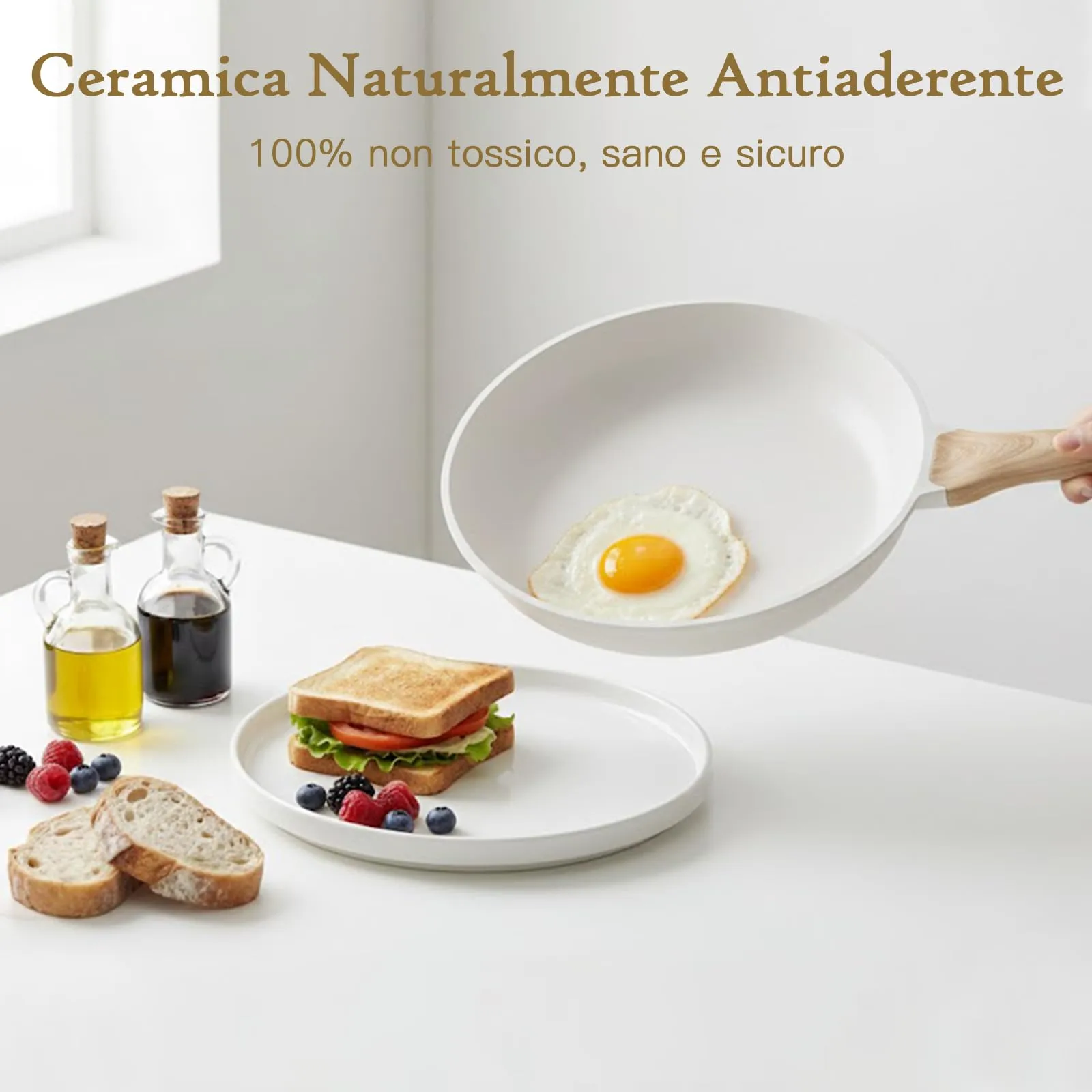 GiPP Padella Antiaderente con Coperchio, 28 cm, Bianco - immagine 8