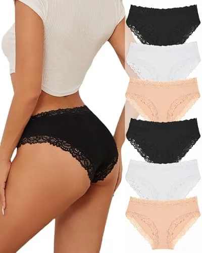 ALL OF SHE Biancheria Intima da Donna in Cotone Brasiliano, Slip in Pizzo Hipster, Set da 6 Pezzi - immagine 2