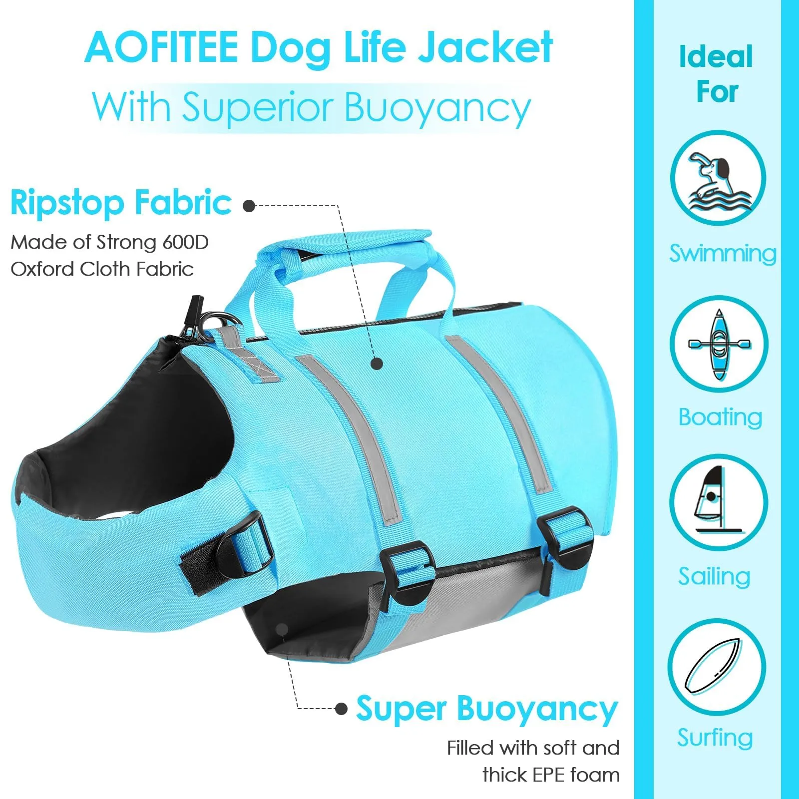 AOFITEE Giubbotto Salvagente per Cani - Blu, XS - immagine 3