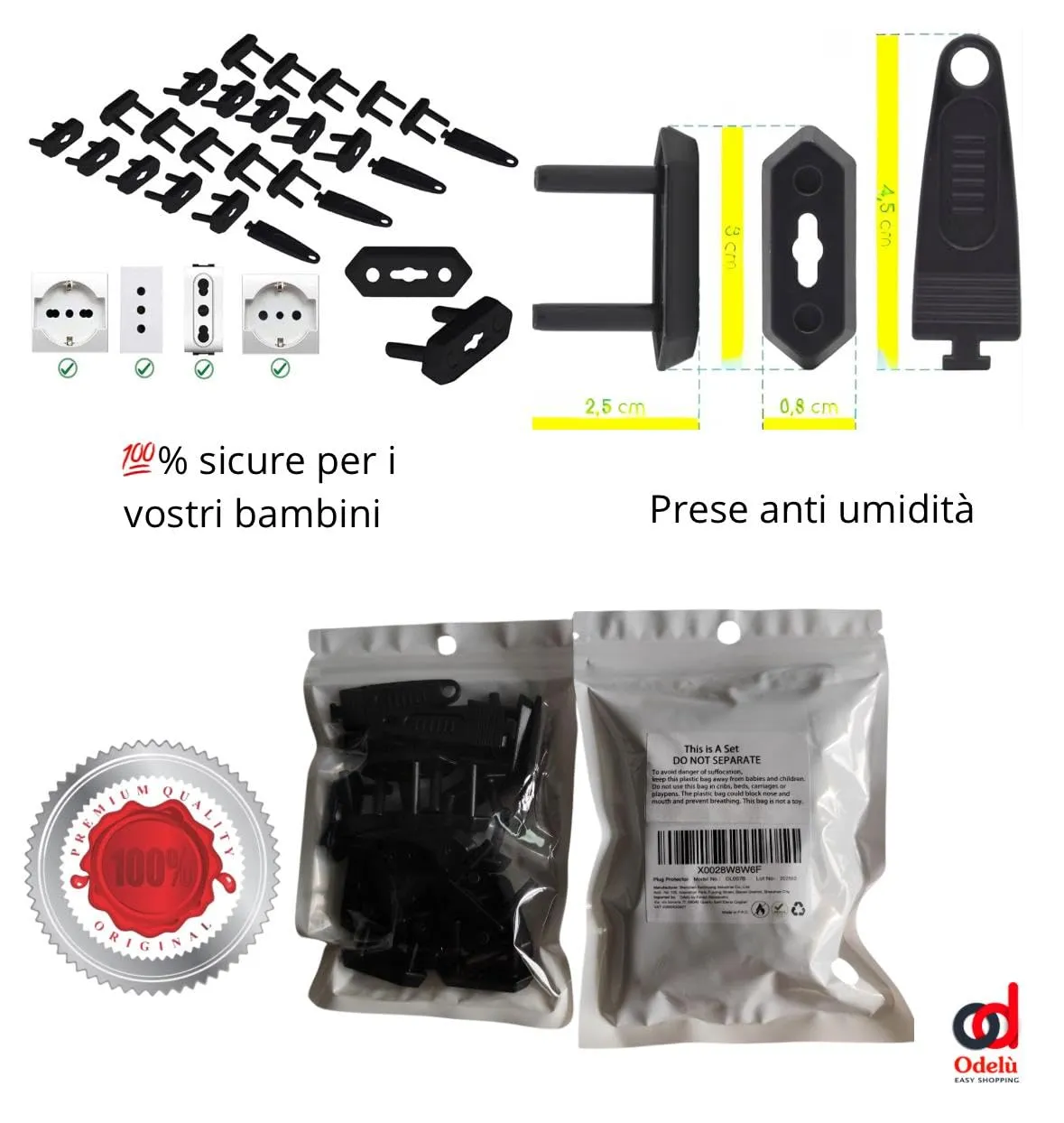 Odelù Copriprese per Bambini, 20 Pezzi, Nere, con 4 Chiavi - immagine 3