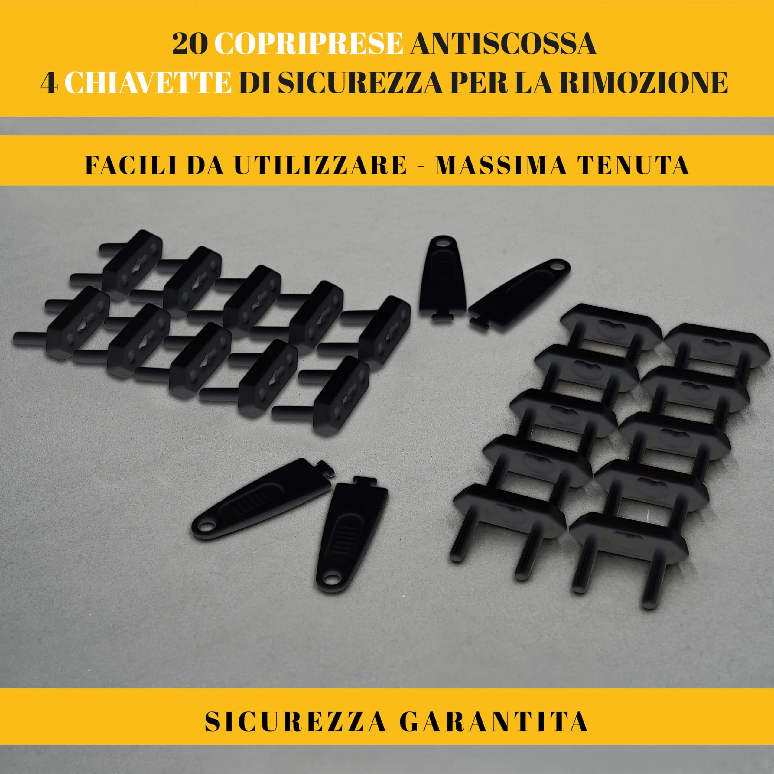 Odelù Copriprese per Bambini, 20 Pezzi, Nere, con 4 Chiavi - immagine 6