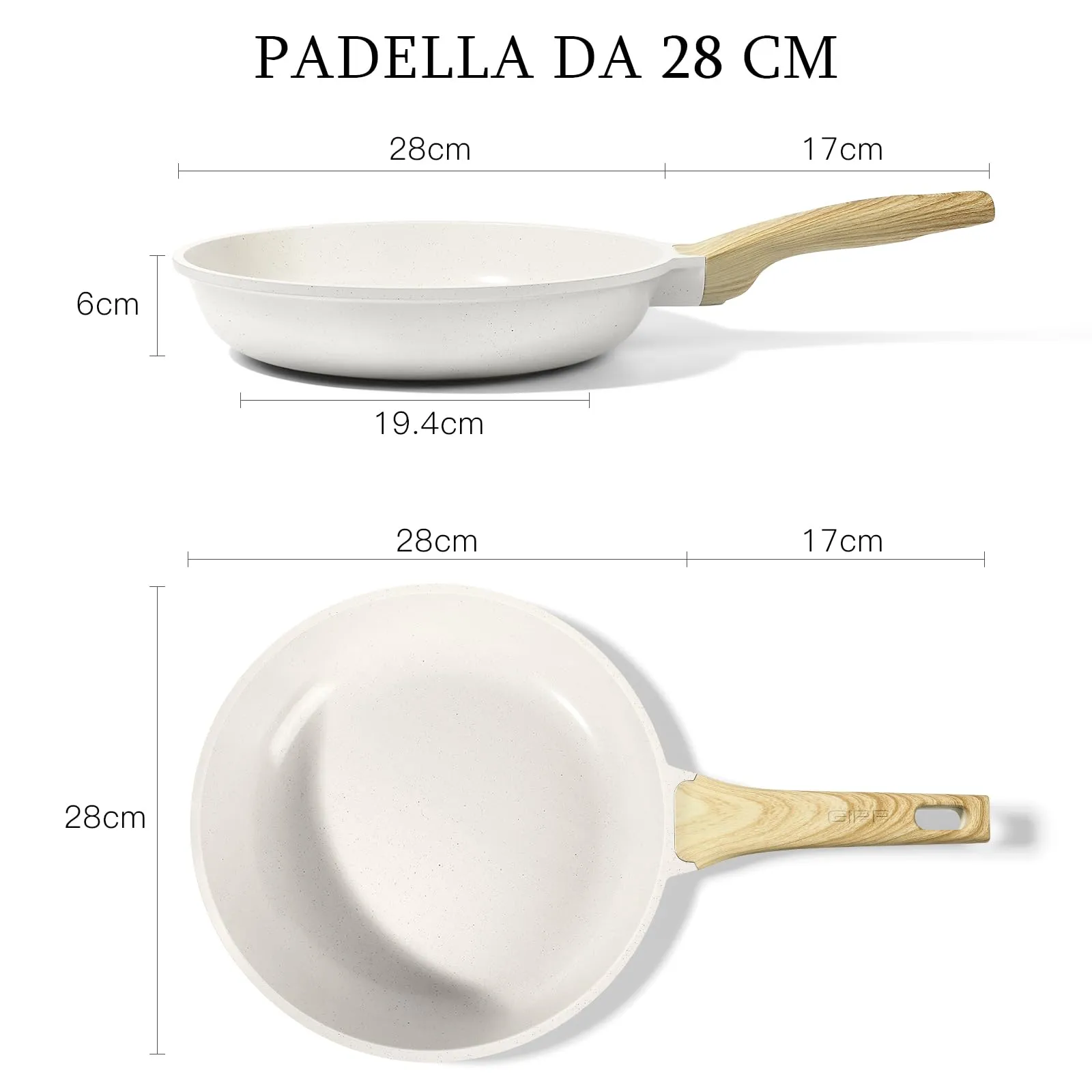 GiPP Padella Antiaderente per Induzione, 28cm, Bianco - immagine 3