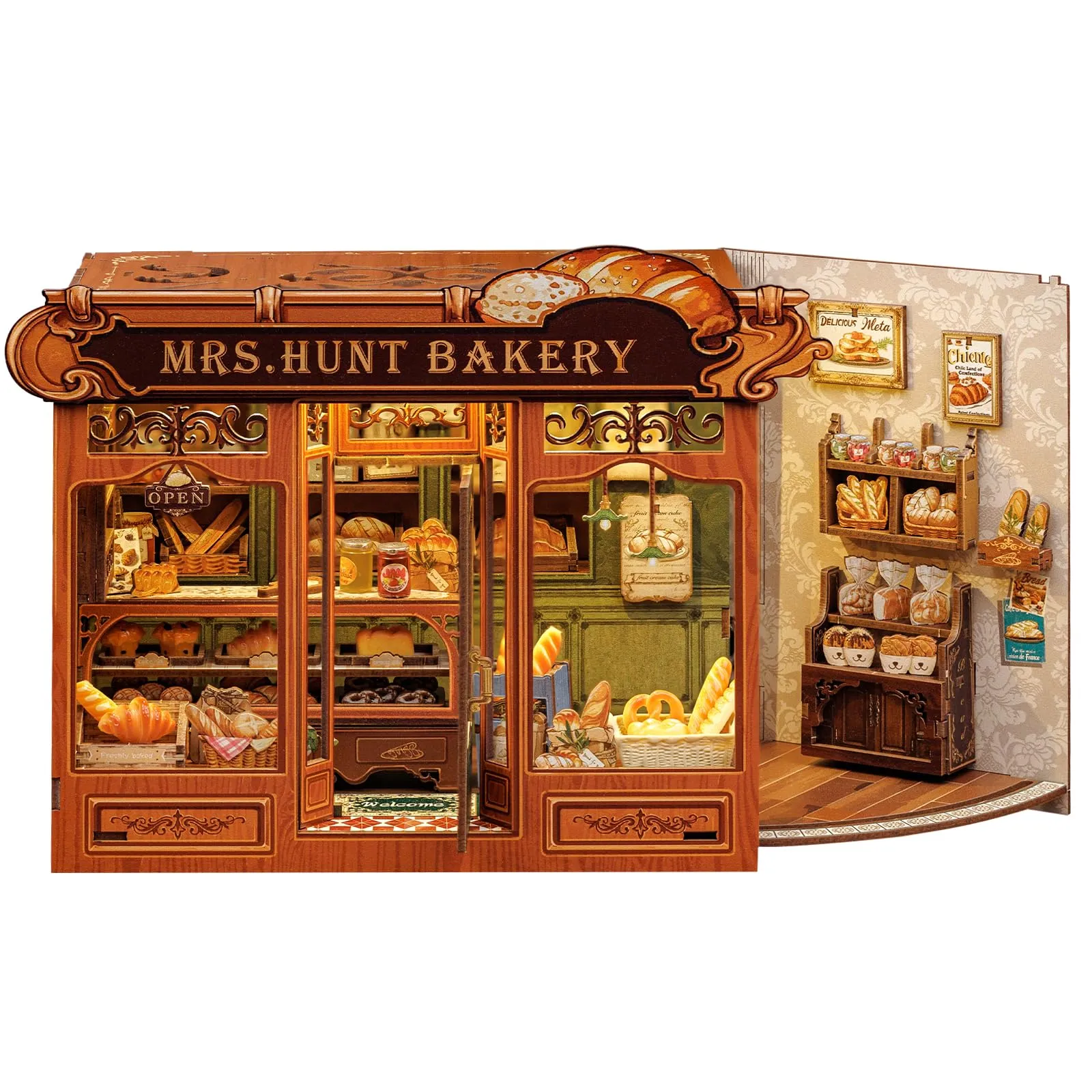 CUTEBEE Book Nook Kit 3D Puzzle Miniature House DIY Mrs. Hunt Bakery with LED Light and Dust Cover - immagine 1