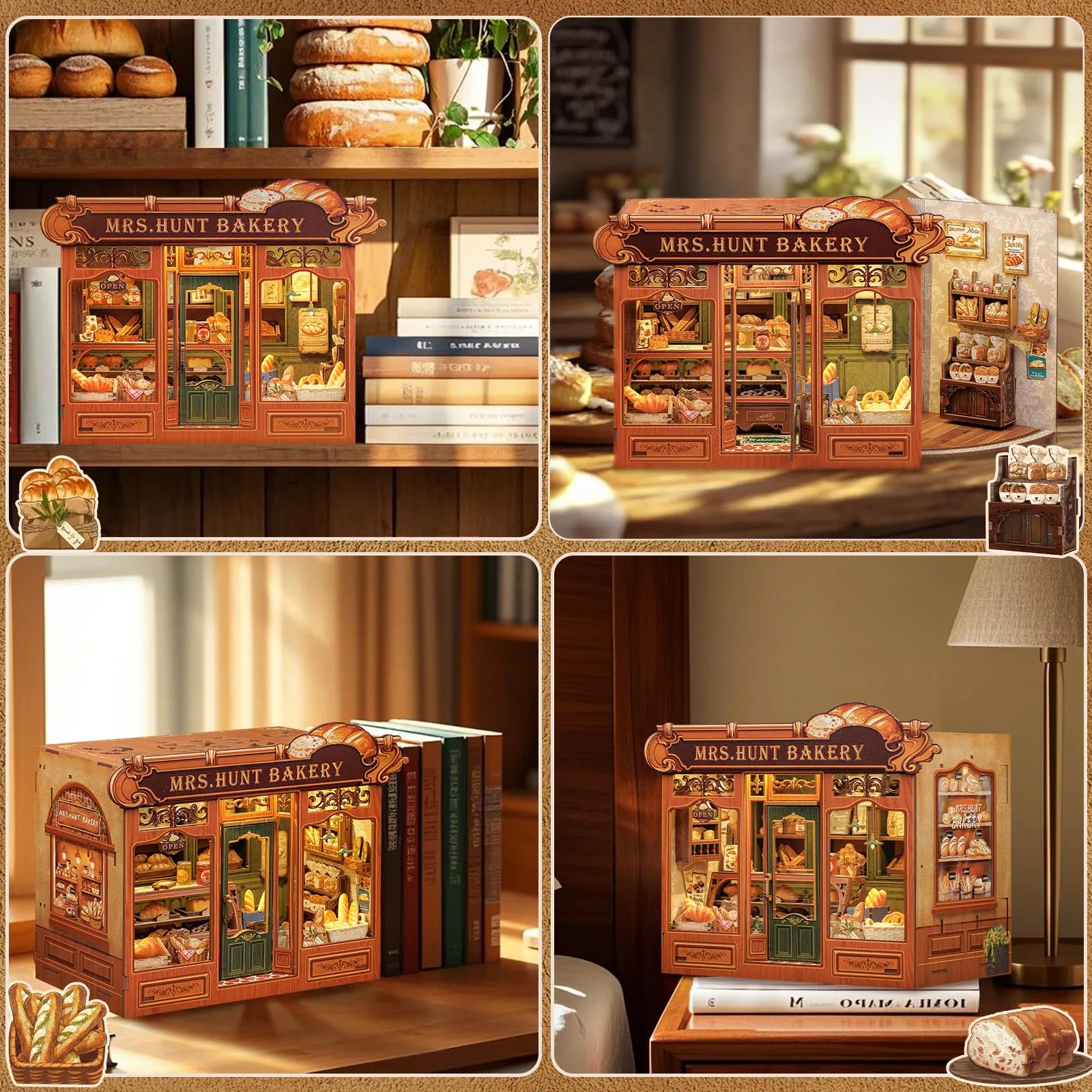 CUTEBEE Book Nook Kit 3D Puzzle Miniature House DIY Mrs. Hunt Bakery with LED Light and Dust Cover - immagine 4